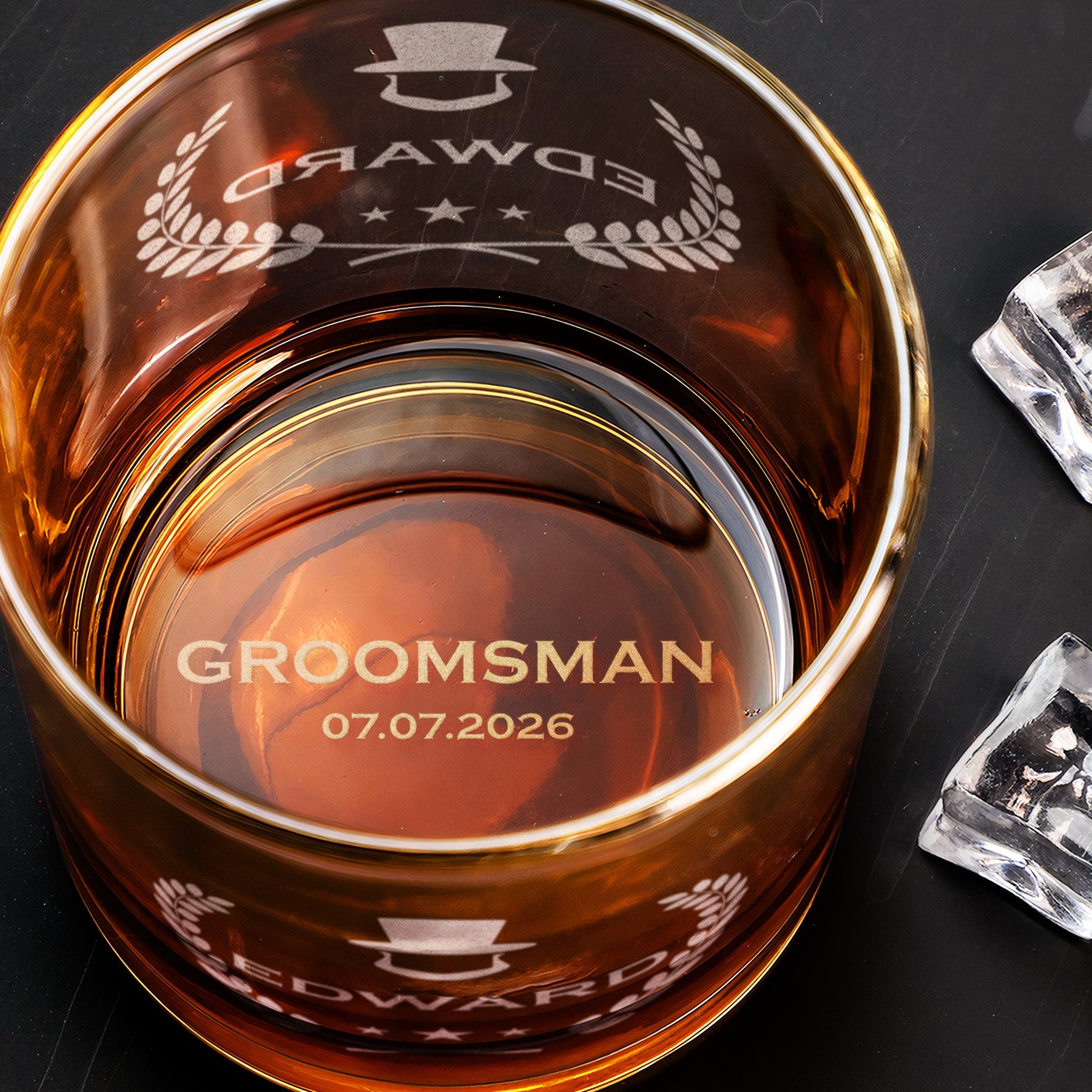 Custom Vintage Initial Name & Date For Best Man, Groomsmen, Groom Wedding Gifts - Personalized Whiskey Glass