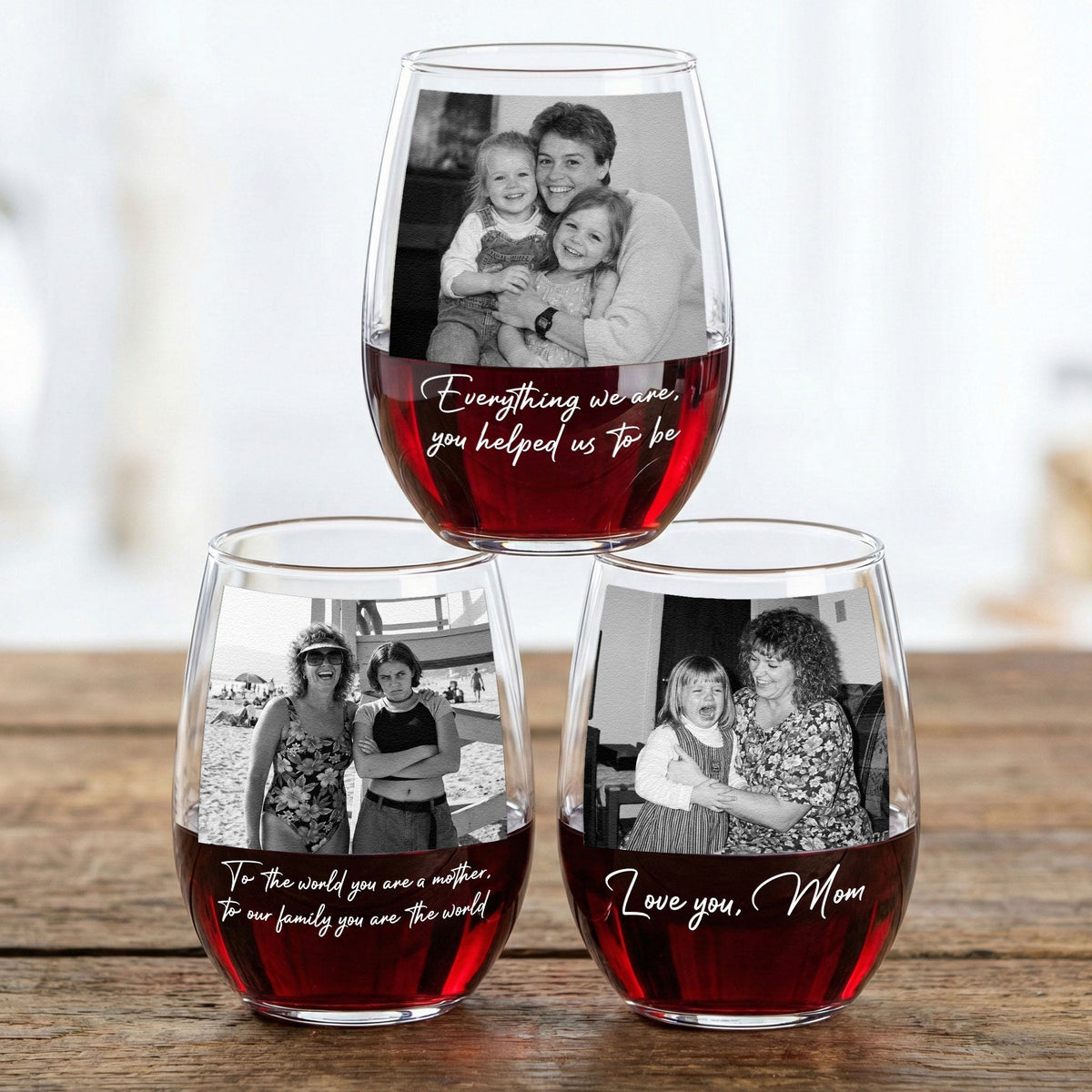 Custom Vintage Photo Mom And Children - Thank You Gifts For Mom - Personalized Wine Glass