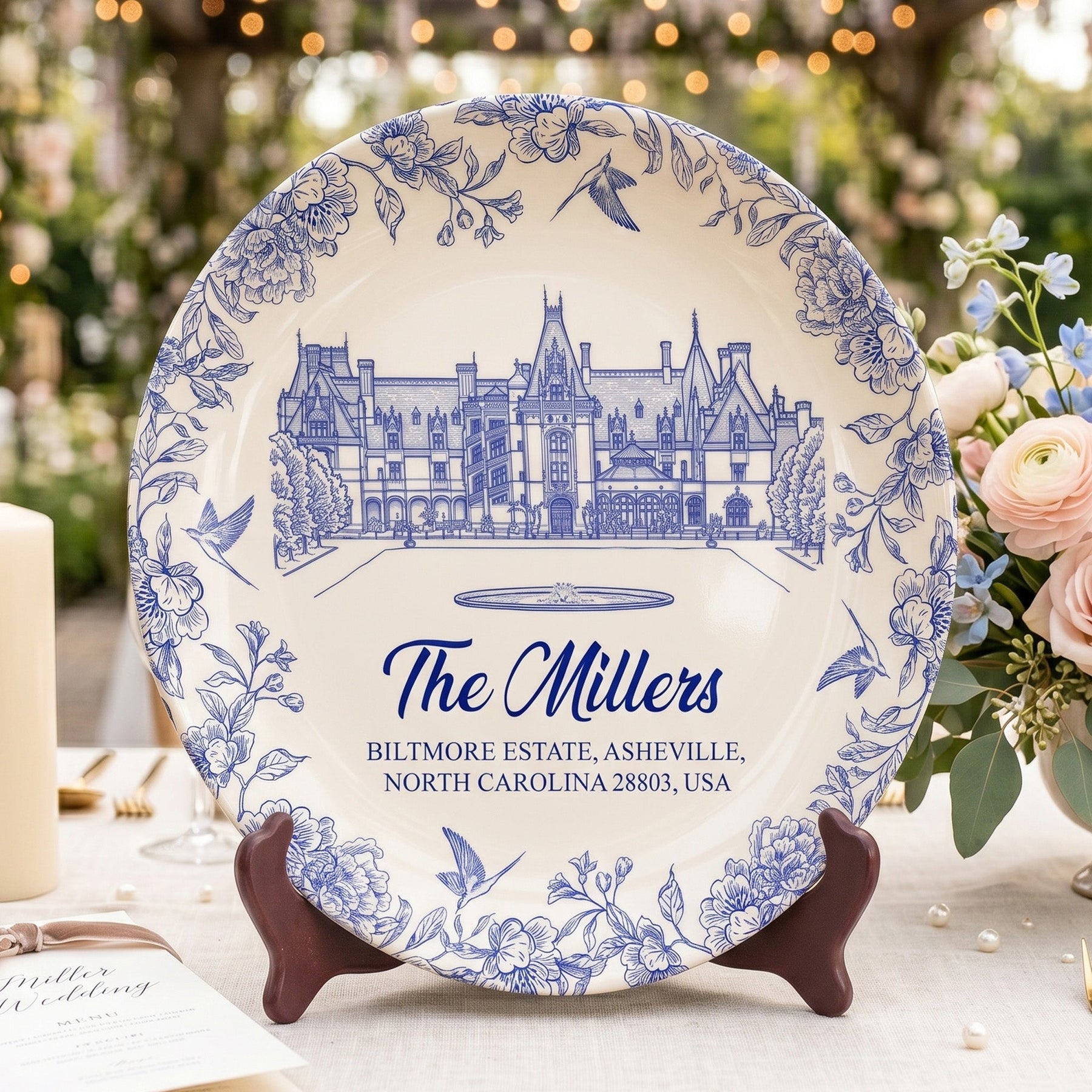 Custom Wedding Venue Photo, Toile Illustrated Venue Decor - Wedding Gifts For Couples - Personalized Ceramic Plate
