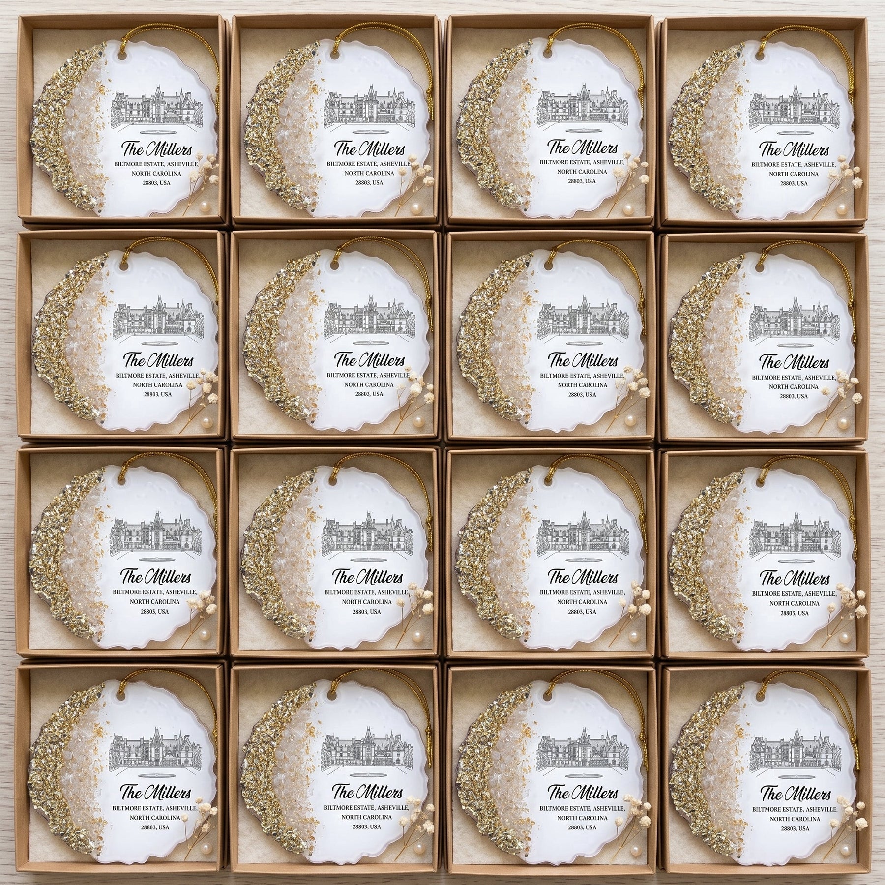 Custom Wedding Venue Photo, Toile Illustrated Venue Favors Guest Gifts - Personalized Resin Ornament