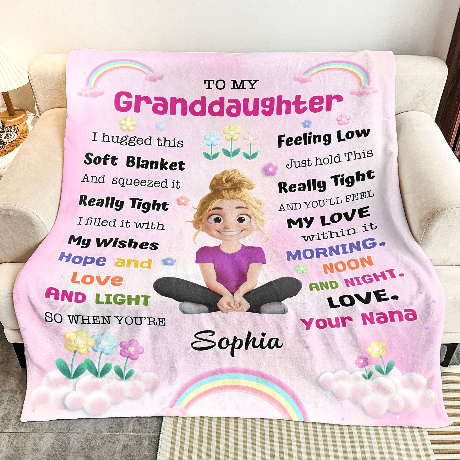 Cute Cartoon Kid Hug This Blanket - Personalized Blanket