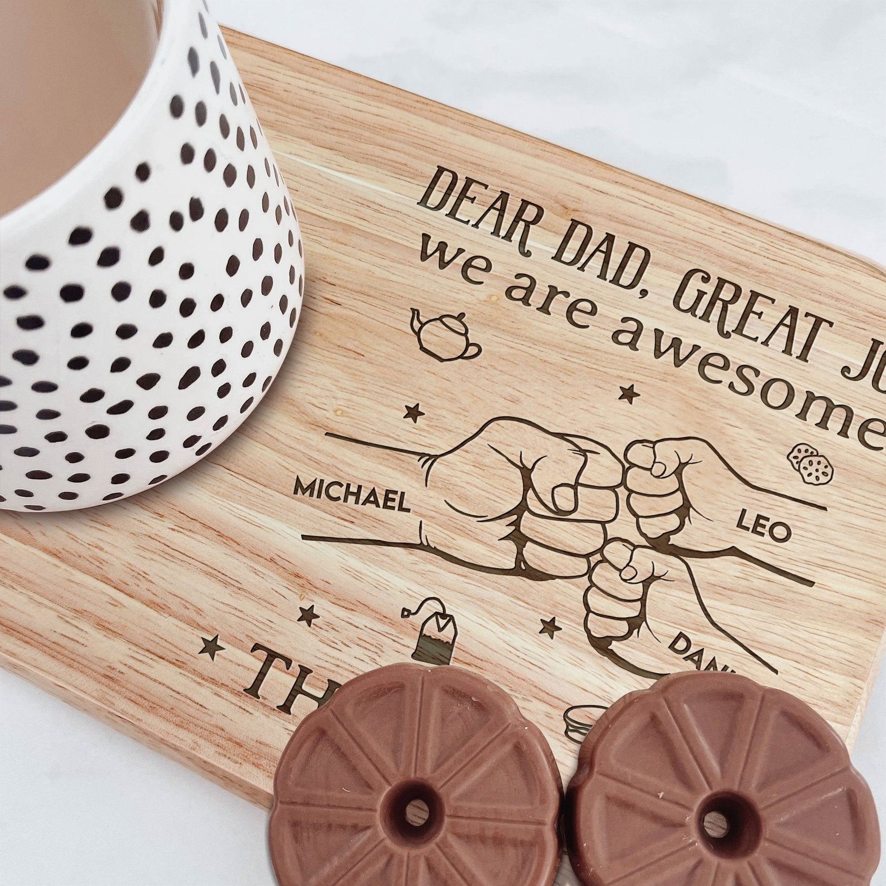 Dad We Are Awesome - Personalized Custom Engraved Wooden Tea & Biscuit Board