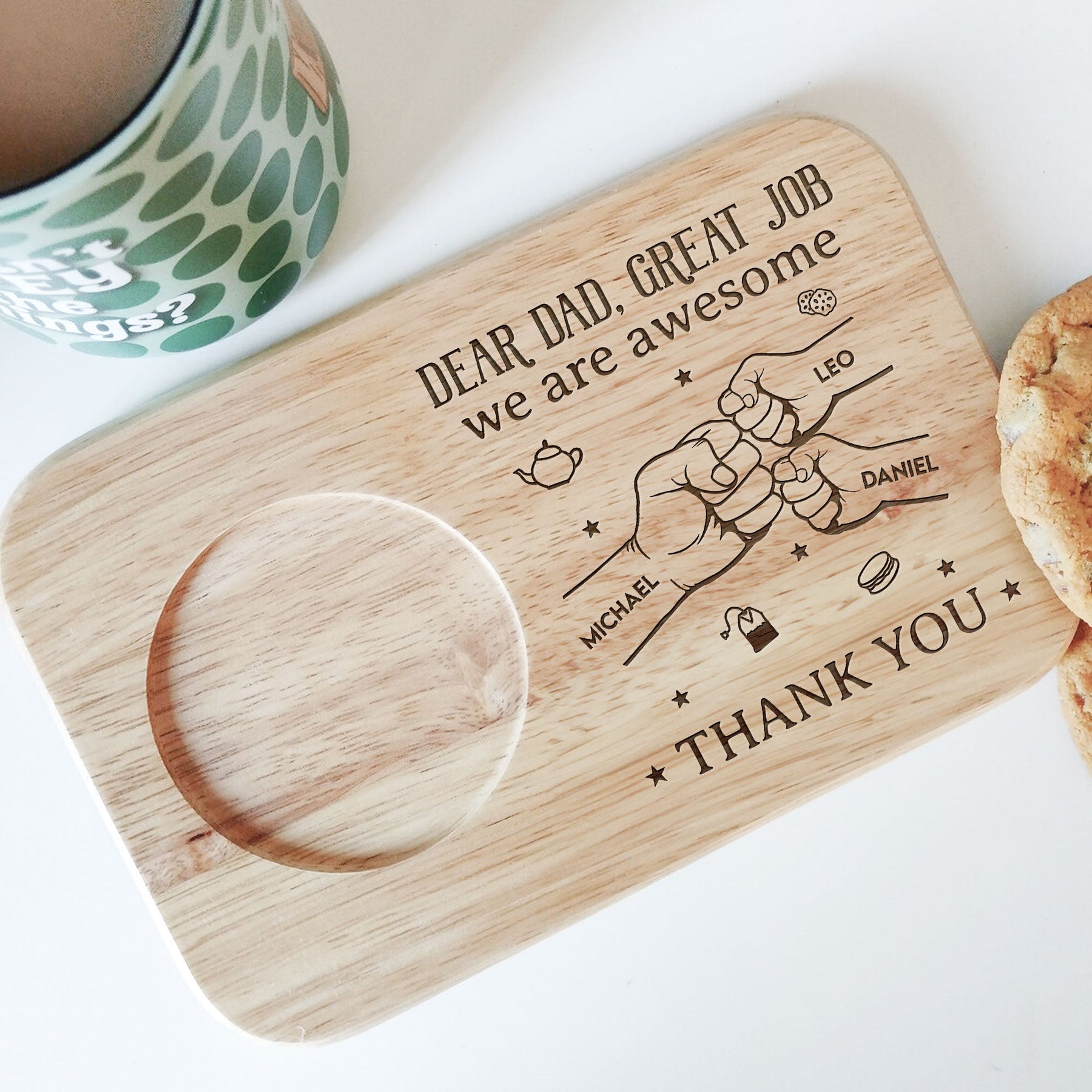 Dad We Are Awesome - Personalized Custom Engraved Wooden Tea & Biscuit Board
