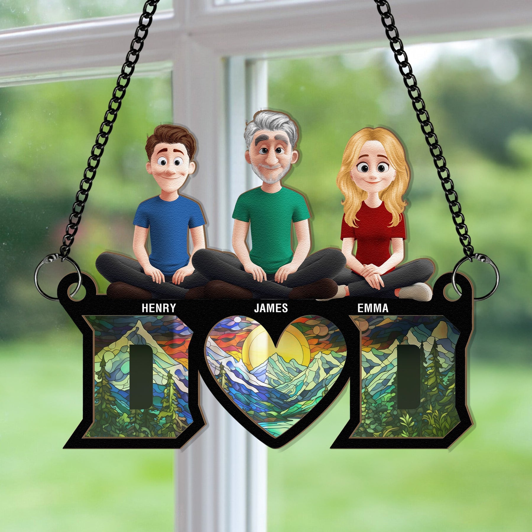 Dad & His Children Dad Gifts Ver 2 - Personalized Window Hanging Suncatcher Ornament