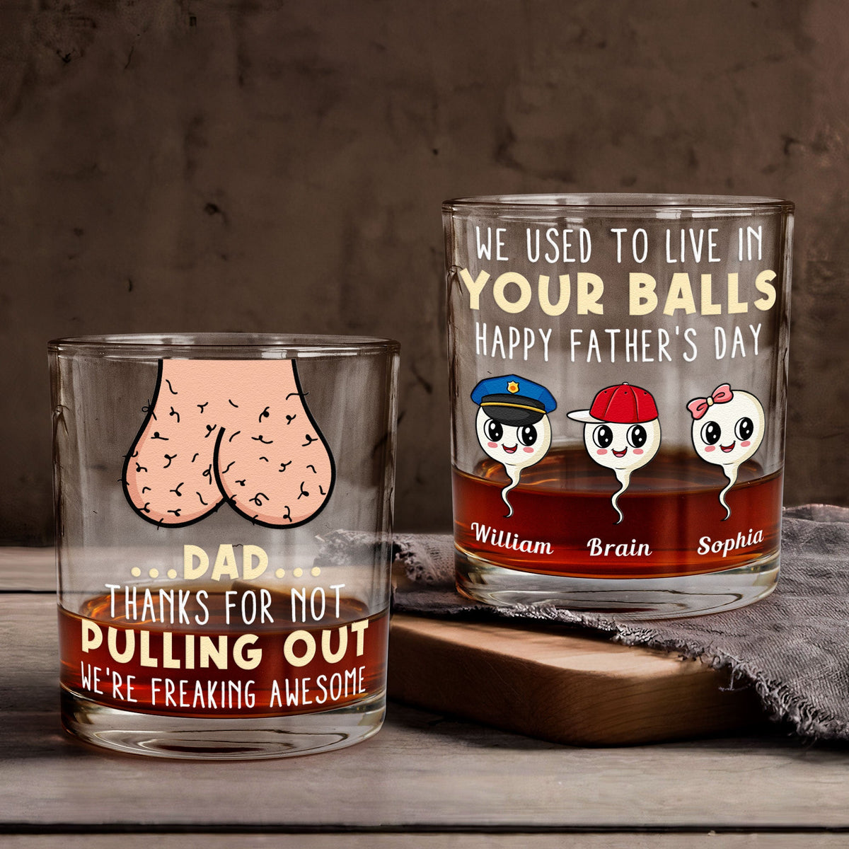 Dad...Thanks For Not Pulling Out - Personalized Whiskey Glass