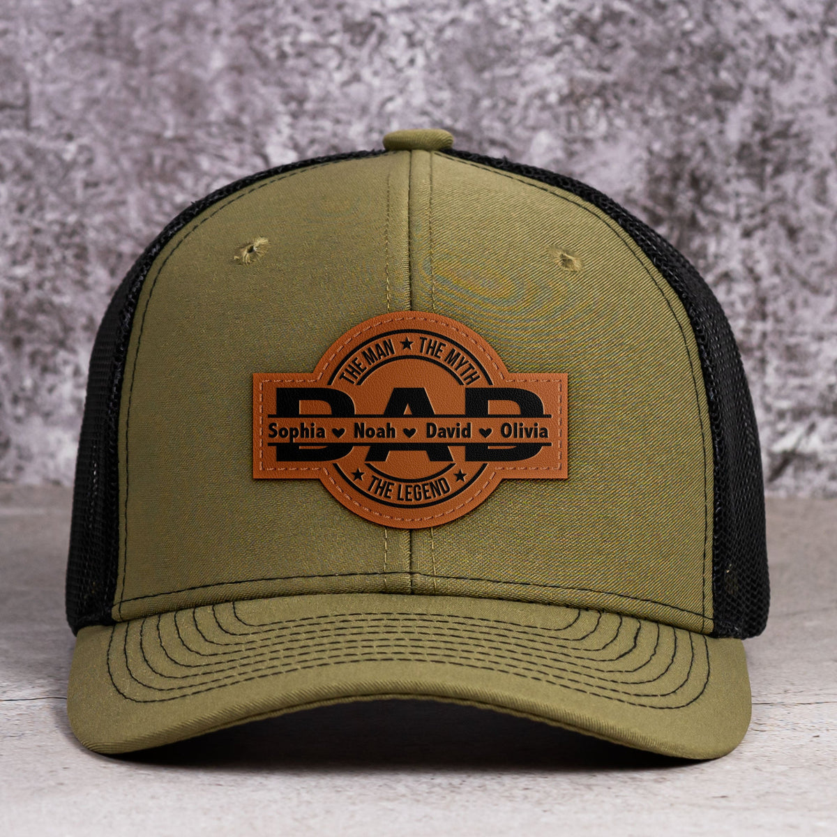 Dad, The Man, The Myth, The Legend - Personalized Leather Patch Hat - Gift For Dad