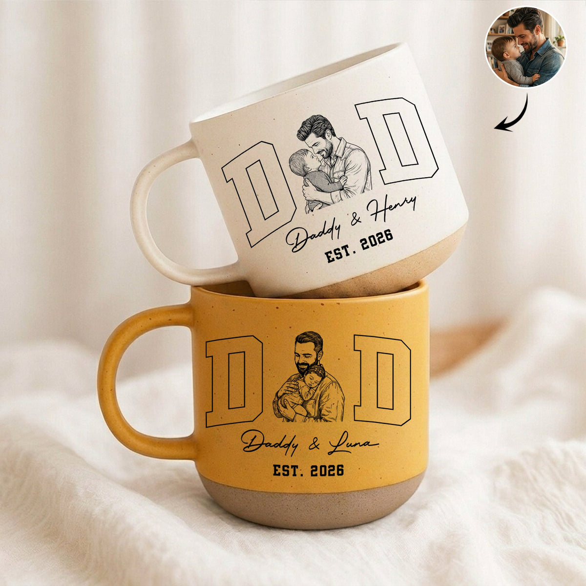 Dad Est Custom Photo Sketch Line Art Father's Day Gift For Husband, Dad - Personalized Mug