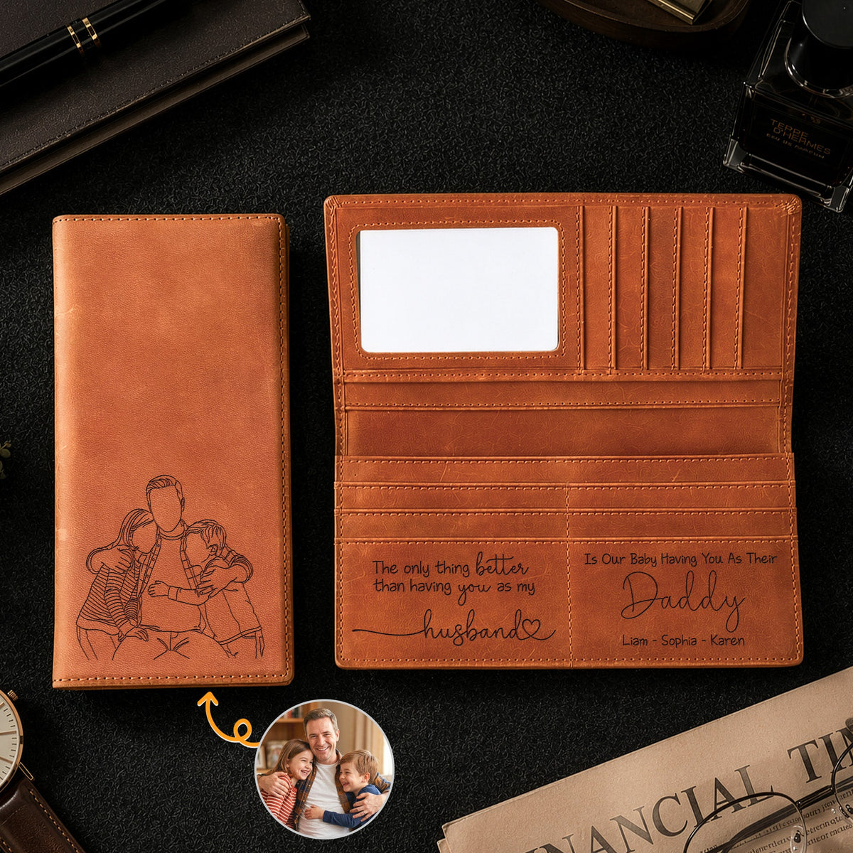 Dad Gifts Custom Photo Line Art Father's Day Gift For Husband, Dad - Personalized Wallet