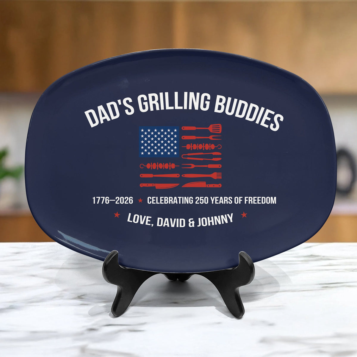 Dad, Grandpa, Papa Grilling Patriotic Bbq Grill Master Gift American Flag - Personalized Platter