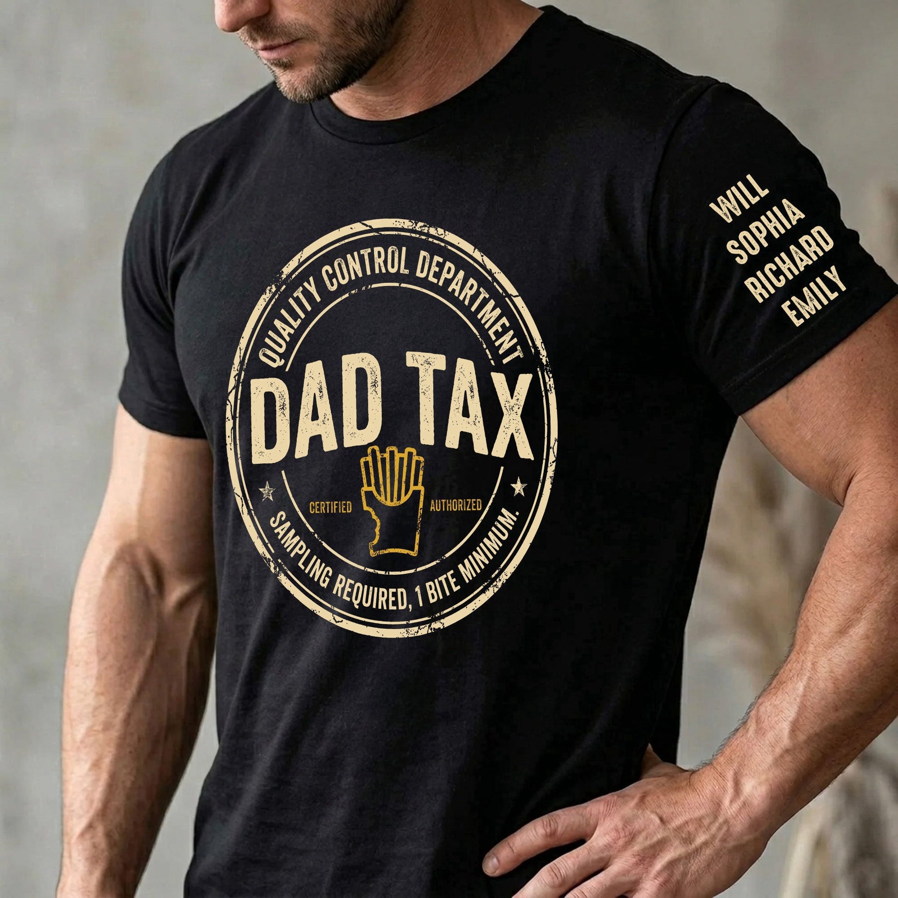 Dad Tax - Funny Father's Day Gift - With Kids' Name On Sleeves - Up To 10 Names - Personalized Shirt