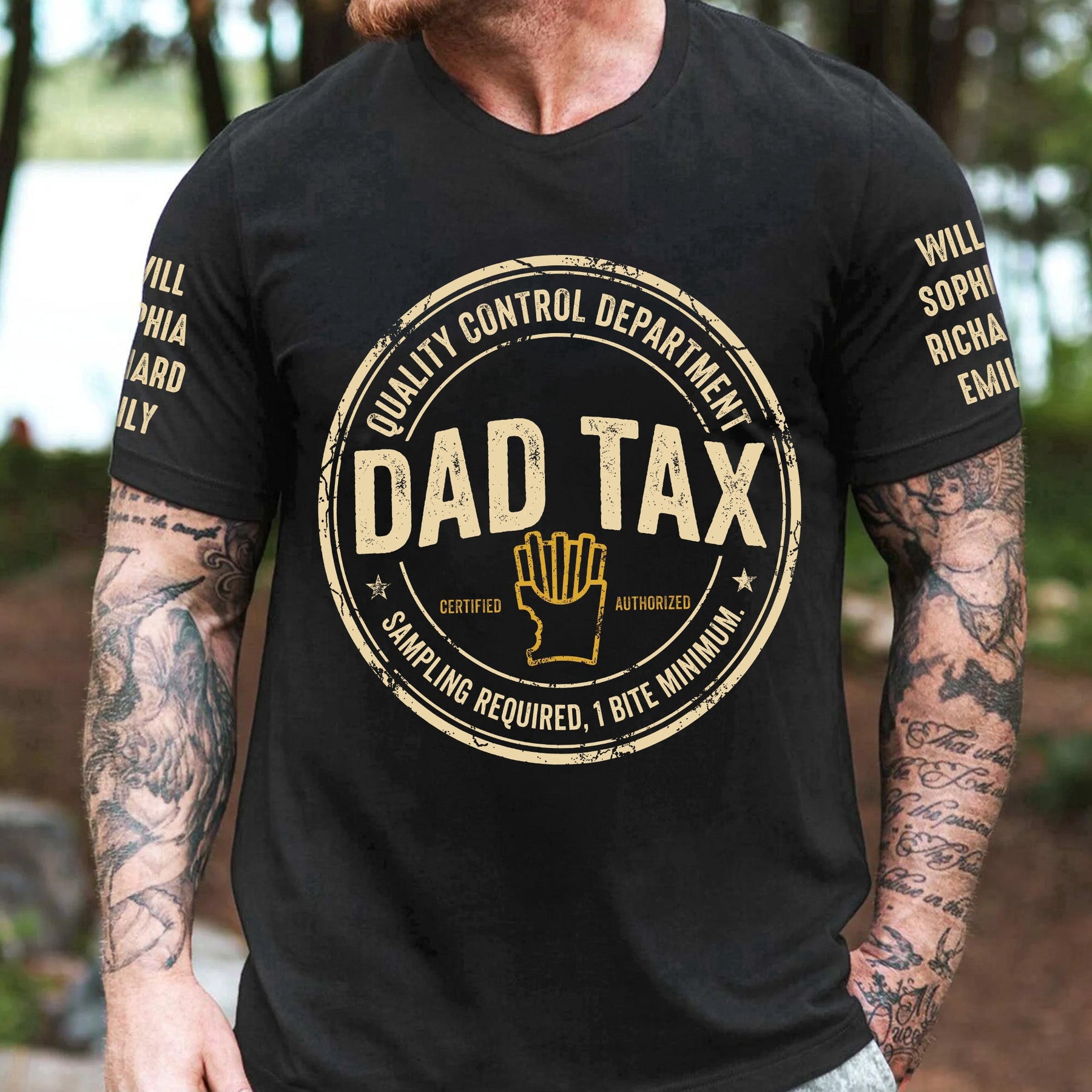Dad Tax - Funny Father's Day Gift - With Kids' Name On Sleeves - Up To 10 Names - Personalized Shirt