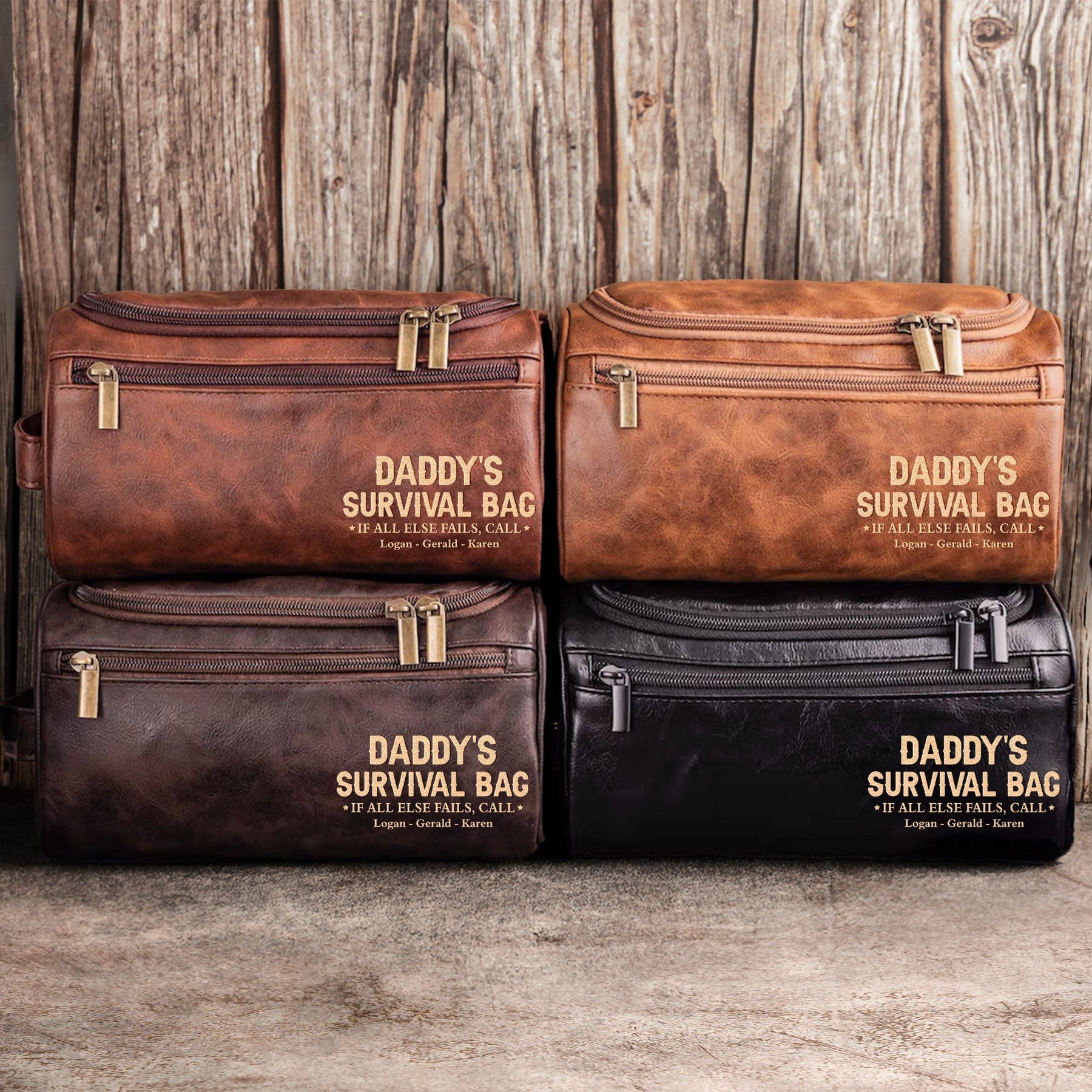 Dad's Survival Bag If All Else Fails - Fun Gifts From Kids - Personalized Leather Toiletry Bag