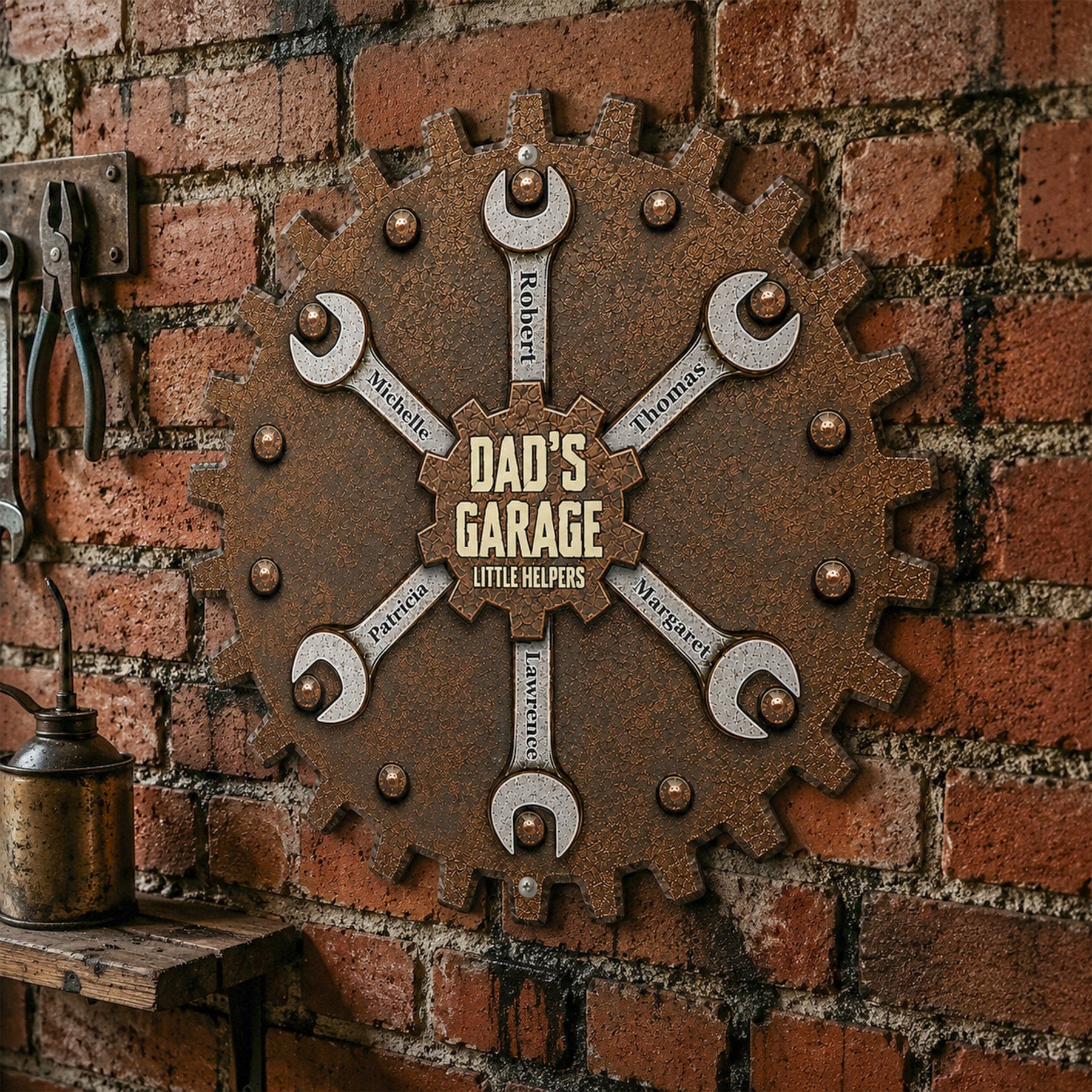 Dad’s Garage Little Helpers, Father's Day Steel Man Cave Sign For Daddy, Papa, Grandpa - Personalized Metal Sign