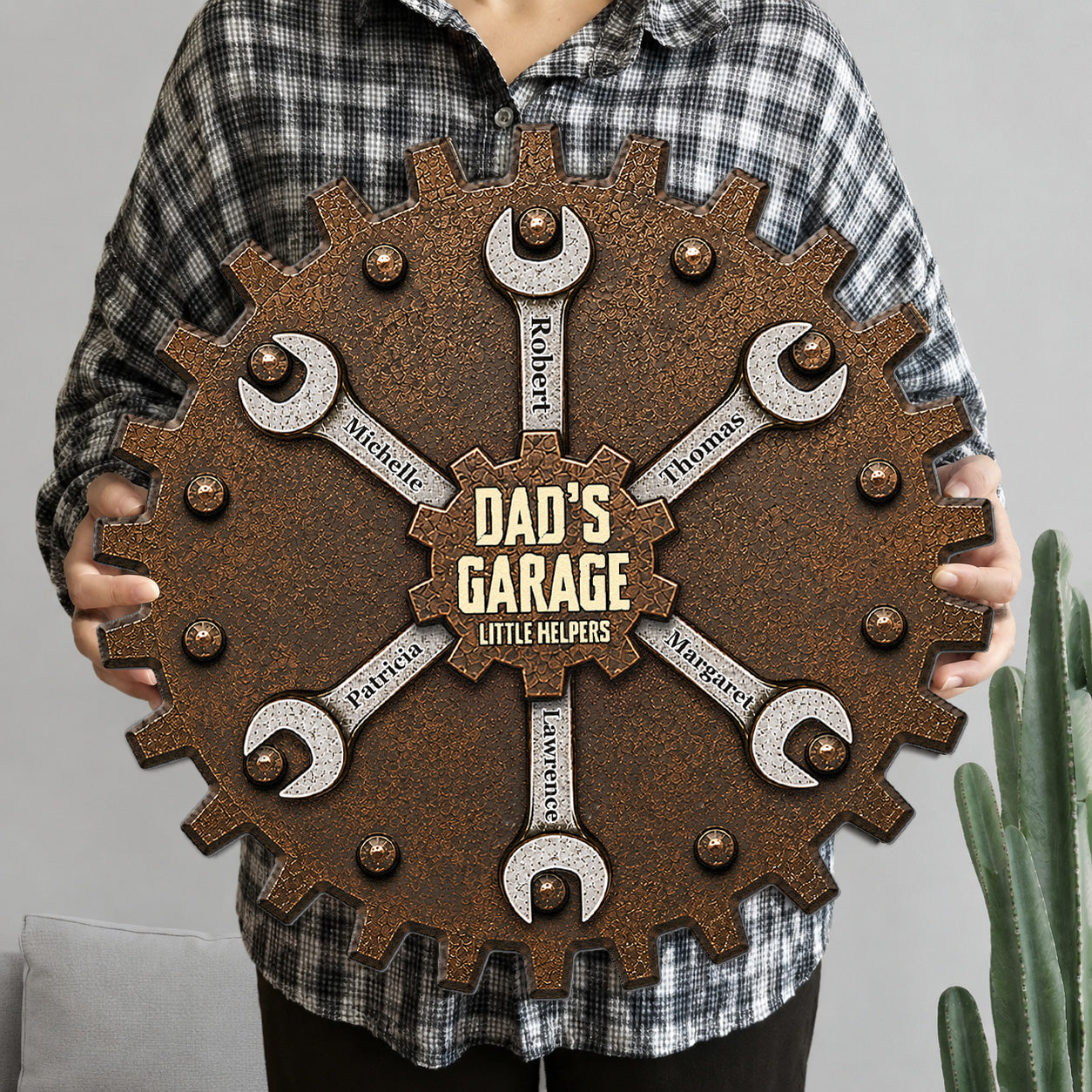 Dad’s Garage Little Helpers, Father's Day Steel Man Cave Sign For Daddy, Papa, Grandpa - Personalized Metal Sign