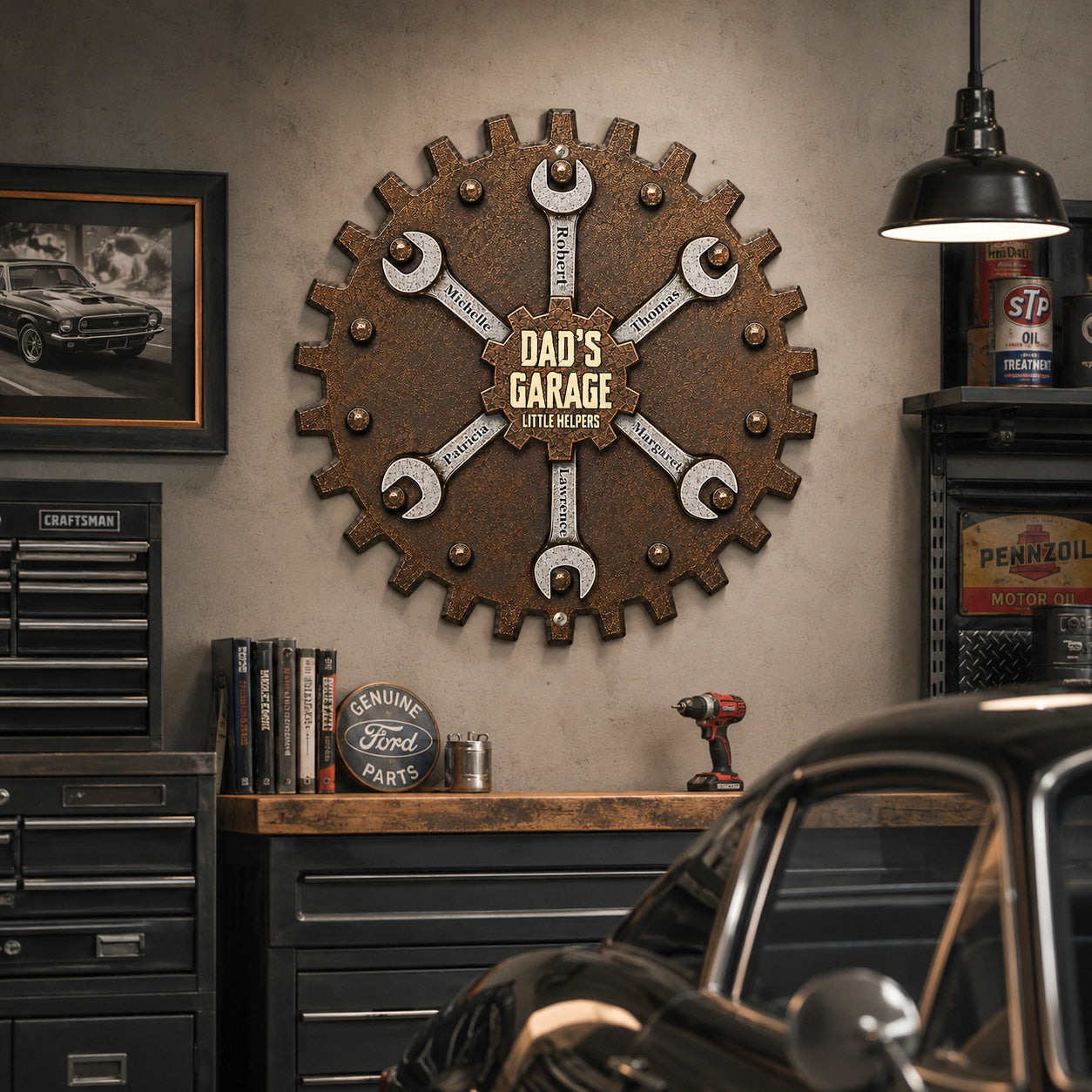 Dad’s Garage Little Helpers, Father's Day Steel Man Cave Sign For Daddy, Papa, Grandpa - Personalized Metal Sign