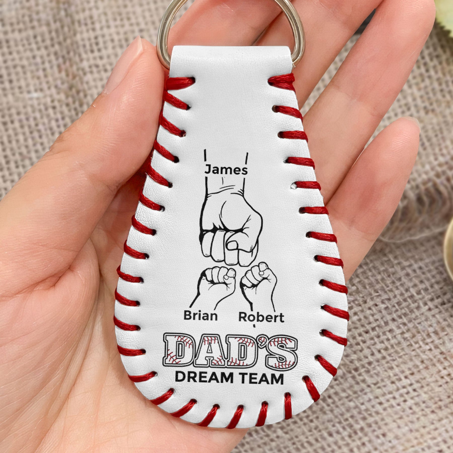 Daddy Fist Bump Gift For Dad, New Dad - Personalized Leather Baseball Keychain
