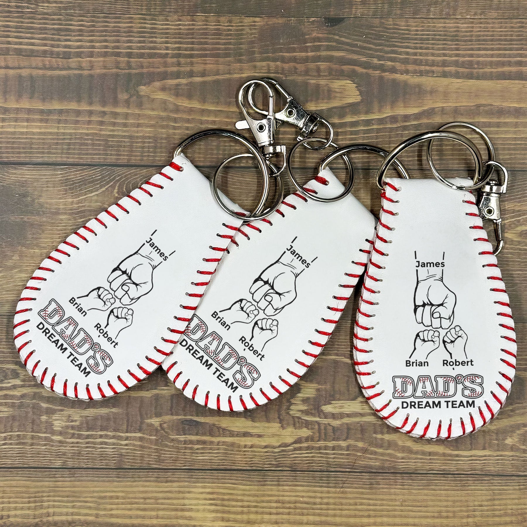 Daddy Fist Bump Gift For Dad, New Dad - Personalized Leather Baseball Keychain