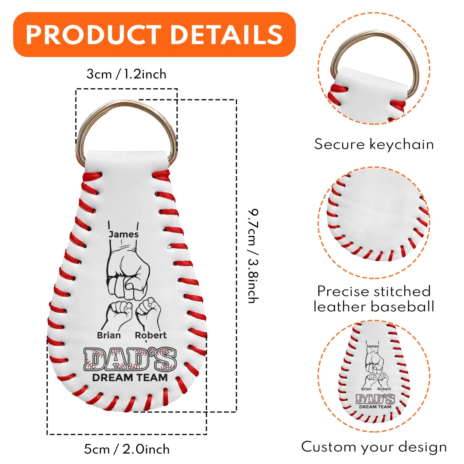 Daddy Fist Bump Gift For Dad, New Dad - Personalized Leather Baseball Keychain