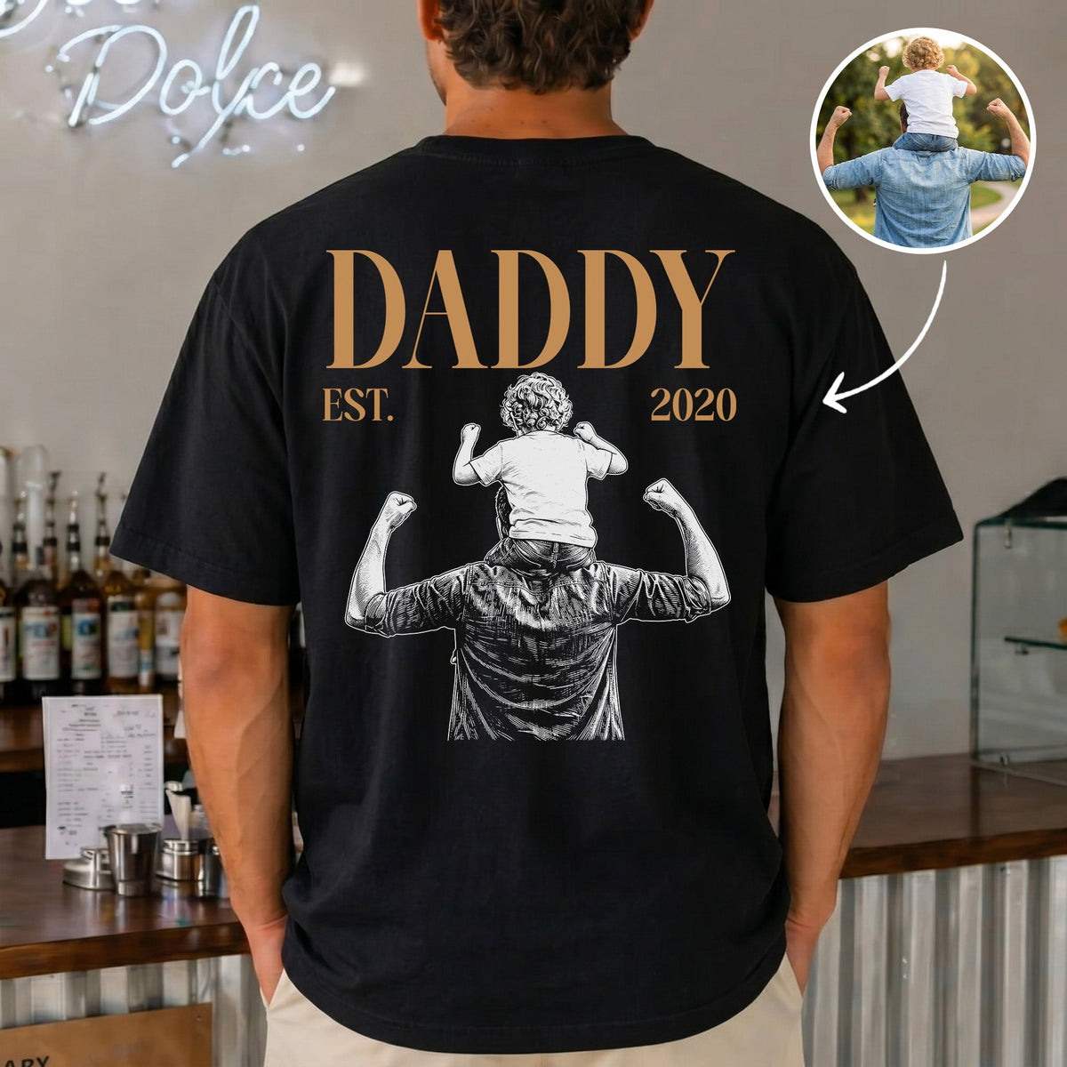 Daddy Est Custom Photo Sketch Art Father's Day Gift For Dad, Husband - Personalized Shirt