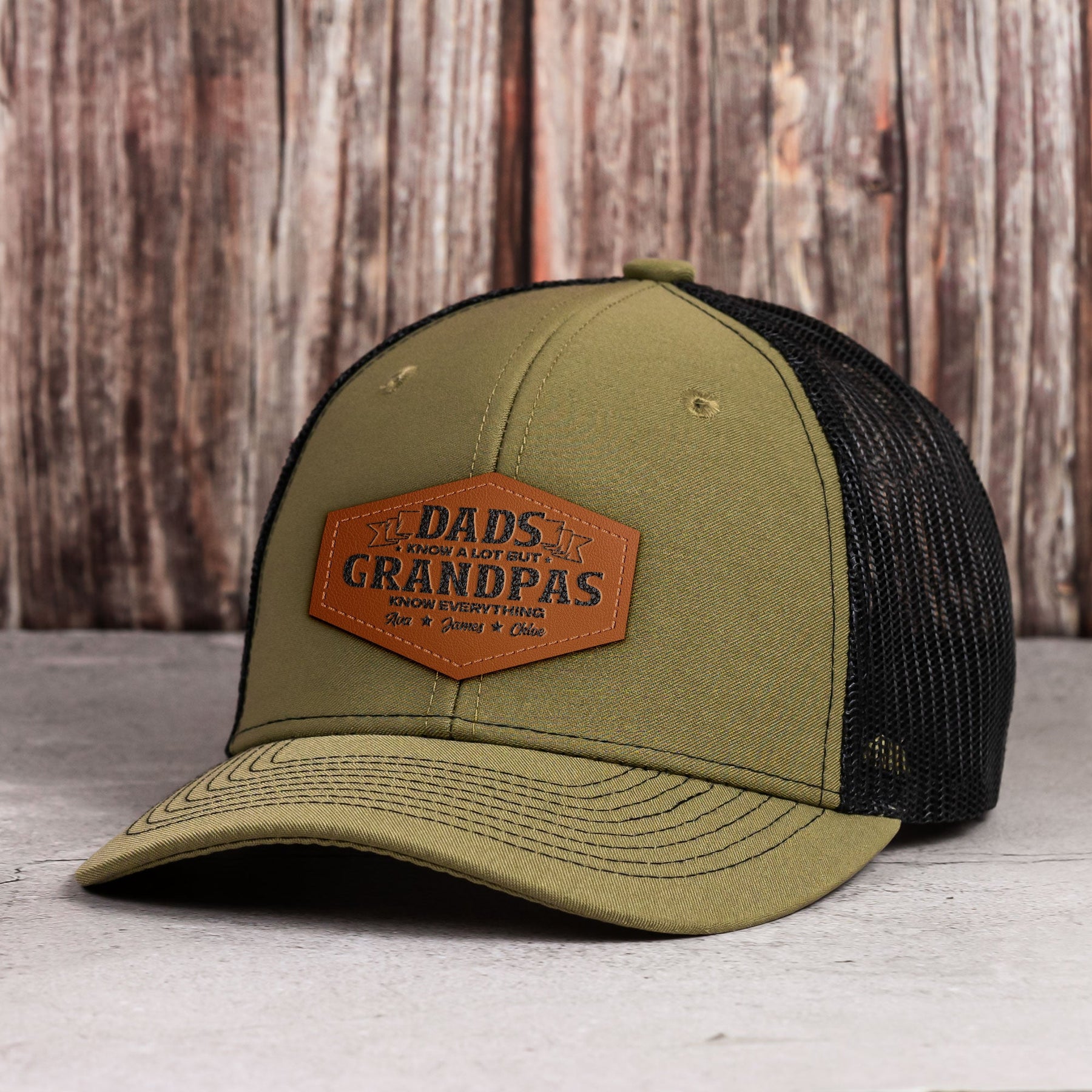 Dads Know A Lot But Grandpas Know Everything - Personalized Leather Patch Hat