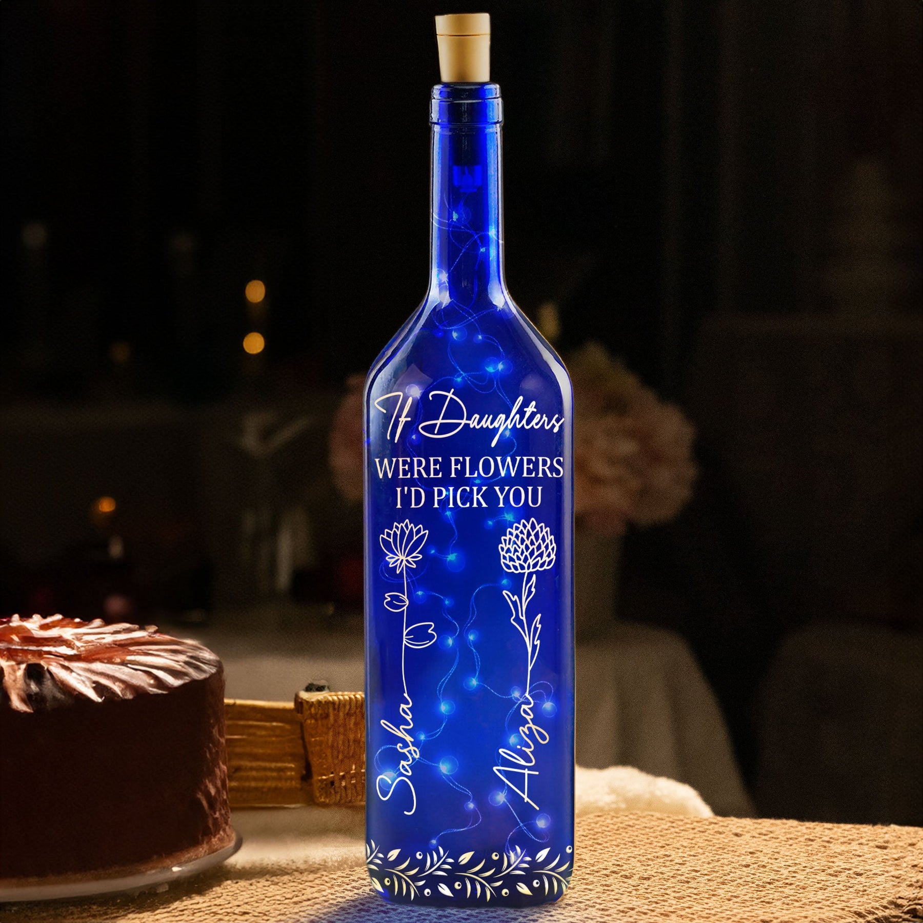 Daughters Were Flowers I'd Pick You - Personalized Blue Bottle Lamp