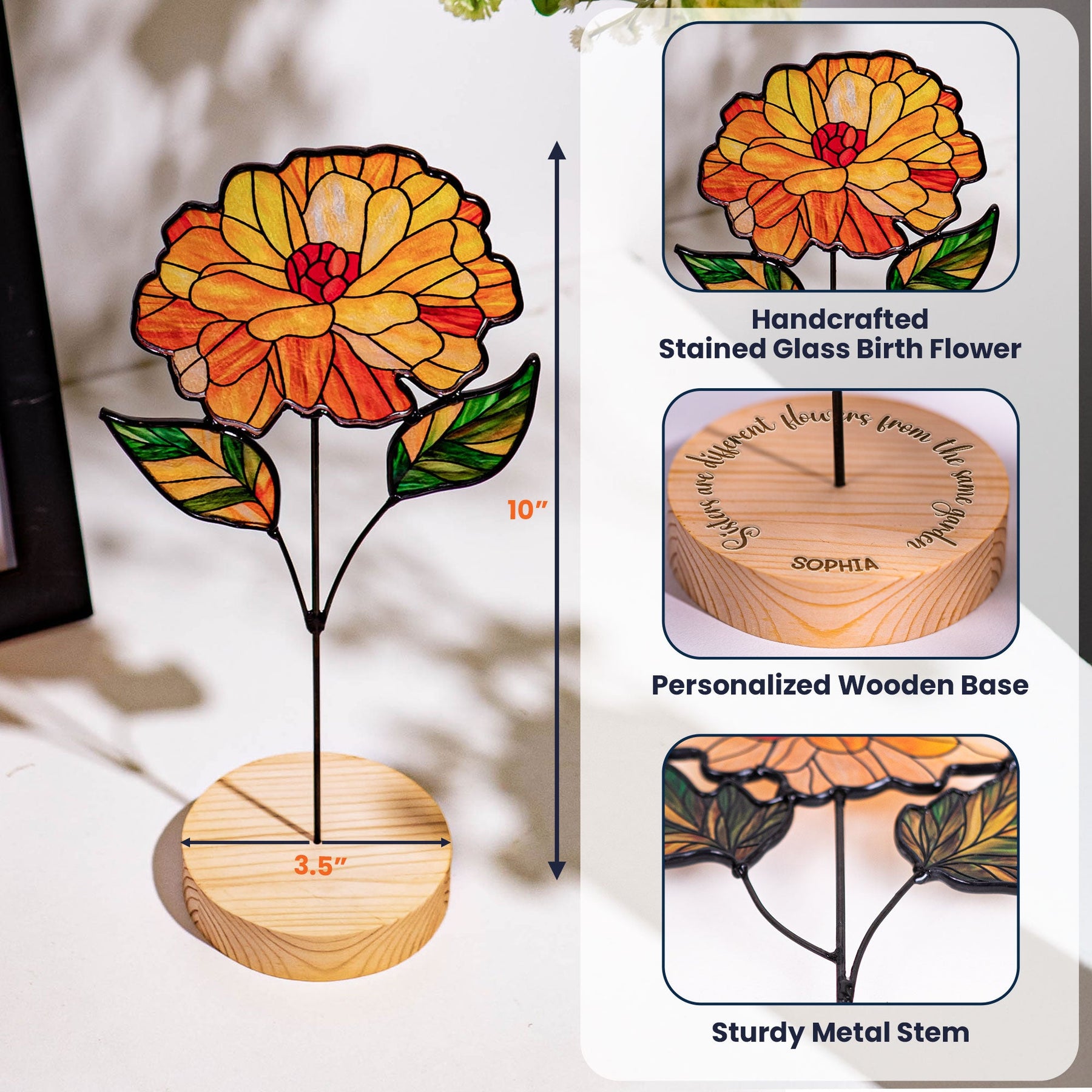Different Flowers From Same Garden - Custom Stained Glass Birth Flower Suncatcher