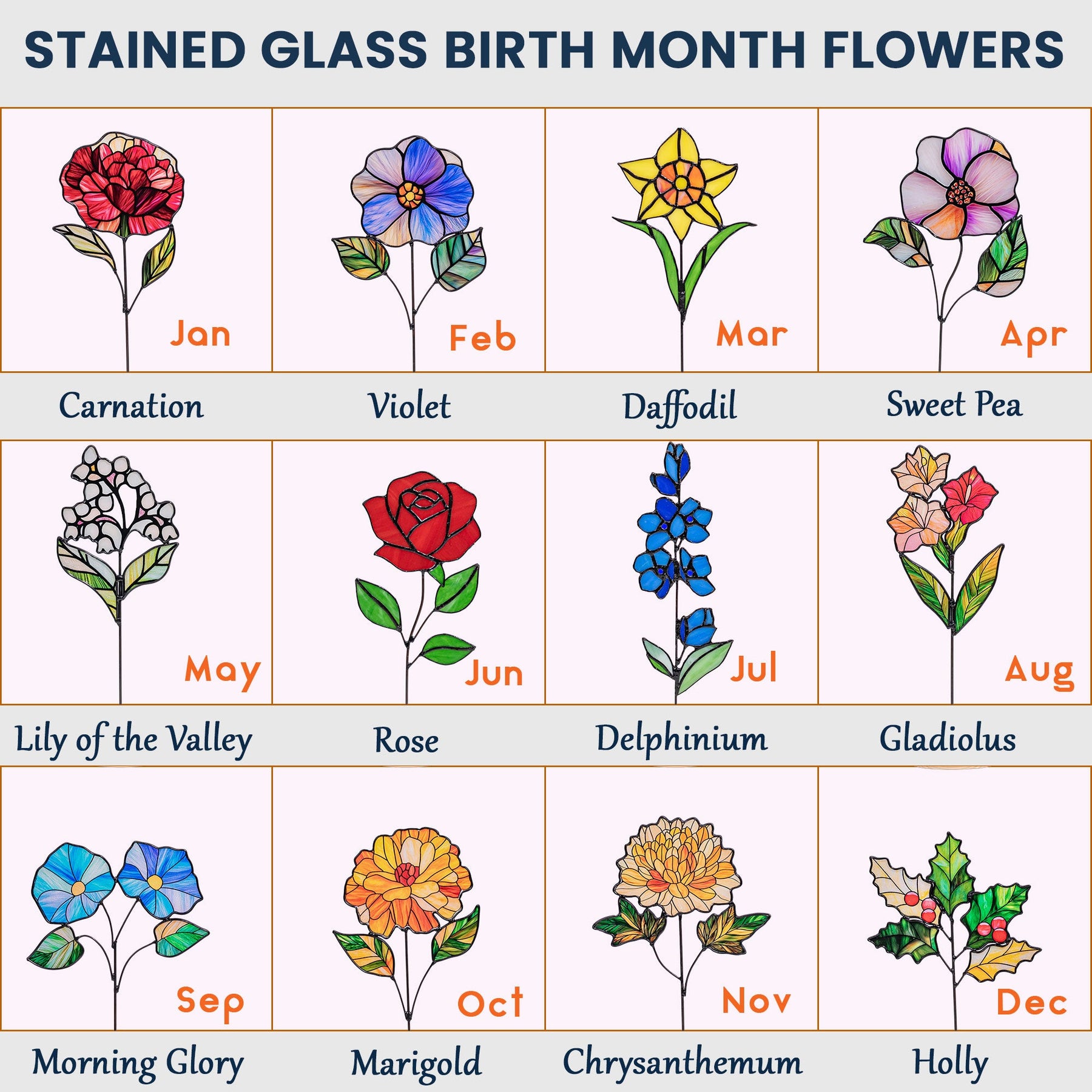 Different Flowers From Same Garden - Custom Stained Glass Birth Flower Suncatcher