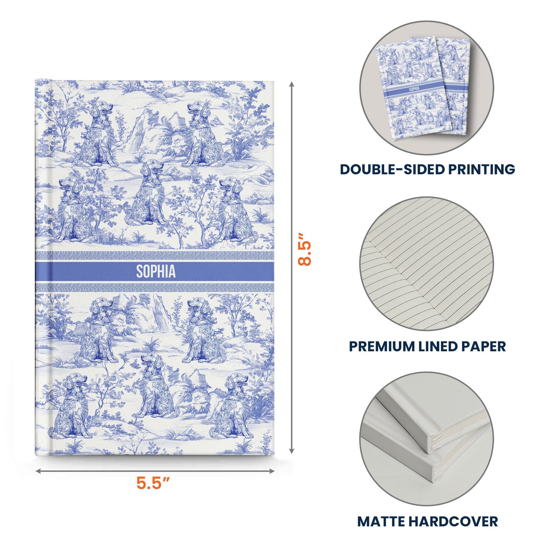 Dog Custom Breeds Toile De Jouy - Personalized Hardcover Journal