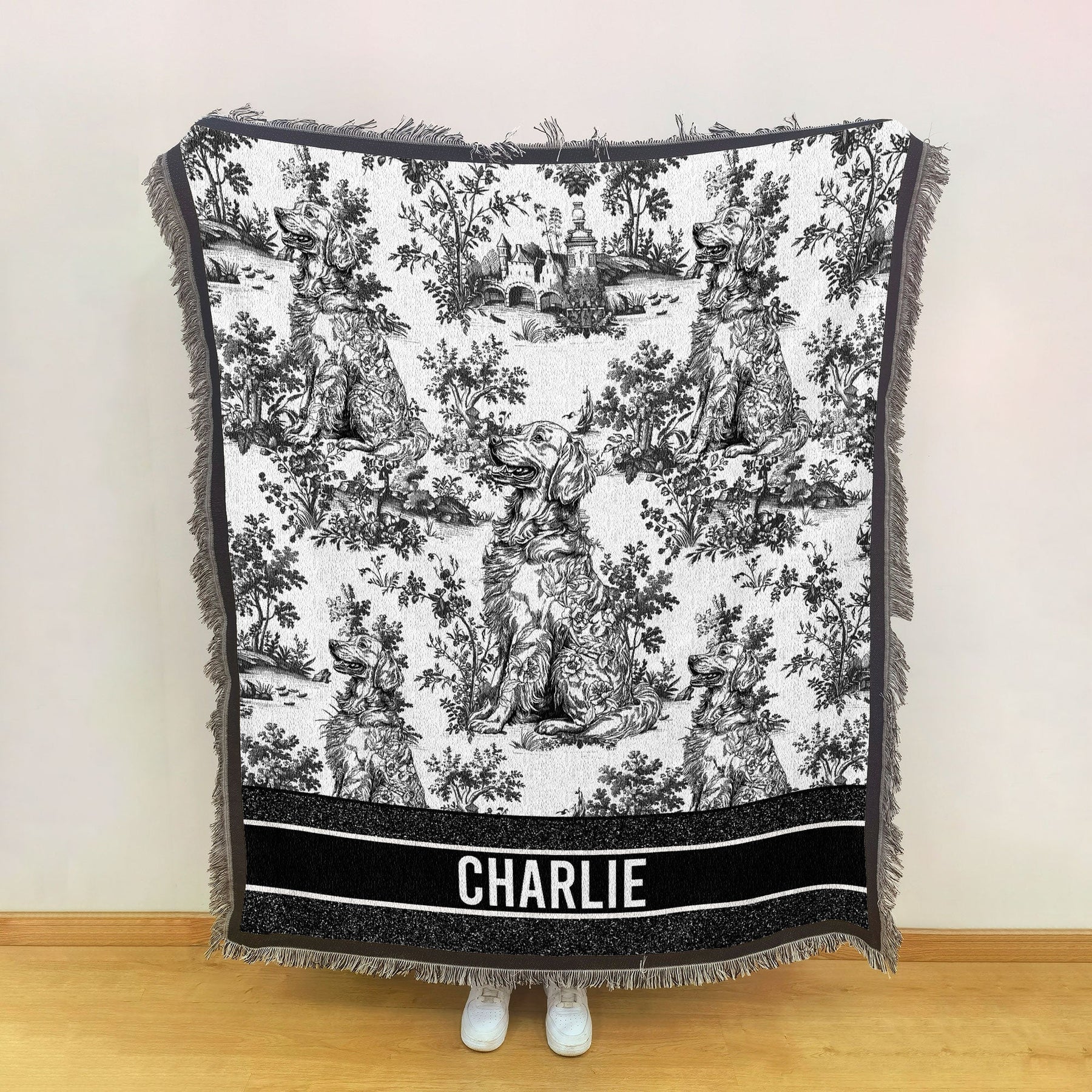 Dog Lover Custom Gift Toile De Jouy French Chinoiserie - Personalized Woven Blanket