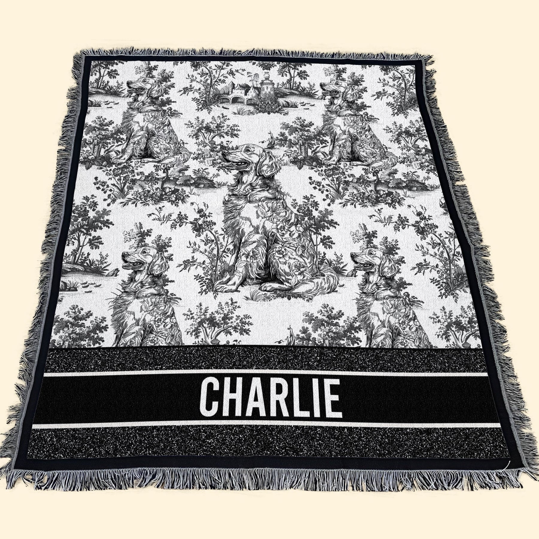 Dog Lover Custom Gift Toile De Jouy French Chinoiserie - Personalized Woven Blanket