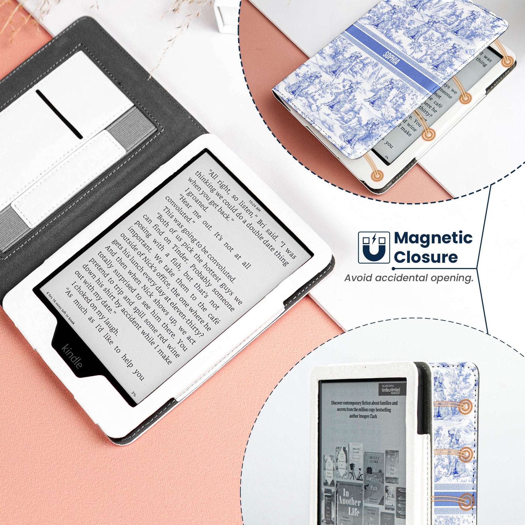 Dog Lover Gift Toile De Jouy Style - Personalized Kindle Paperwhite Case With Stand