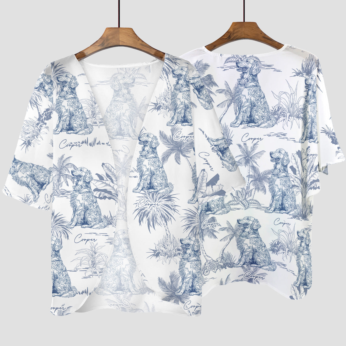 Dog Lover Gift Toile De Jouy Summer Beach French Style - Personalized Kimono Cover Up