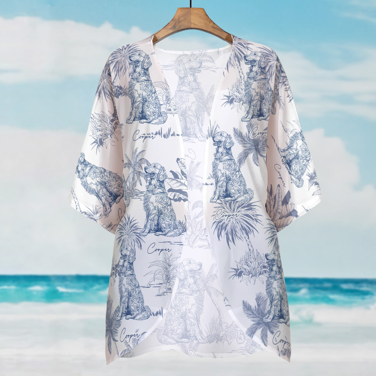Dog Lover Gift Toile De Jouy Summer Beach French Style - Personalized Kimono Cover Up