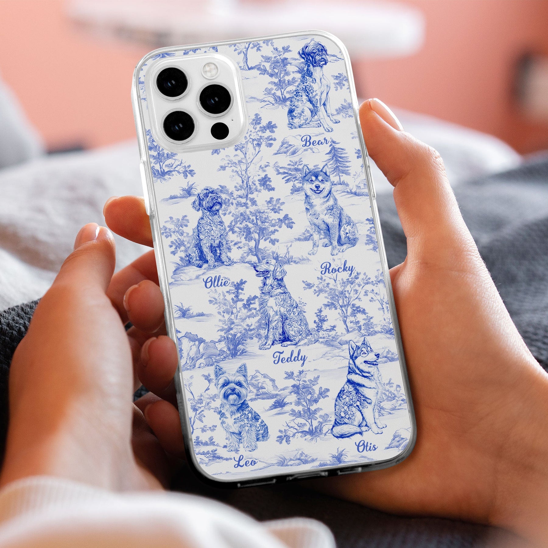 Dog Lover Gifts Toile De Jouy Dog Custom Breeds - Personalized Clear Phone Case