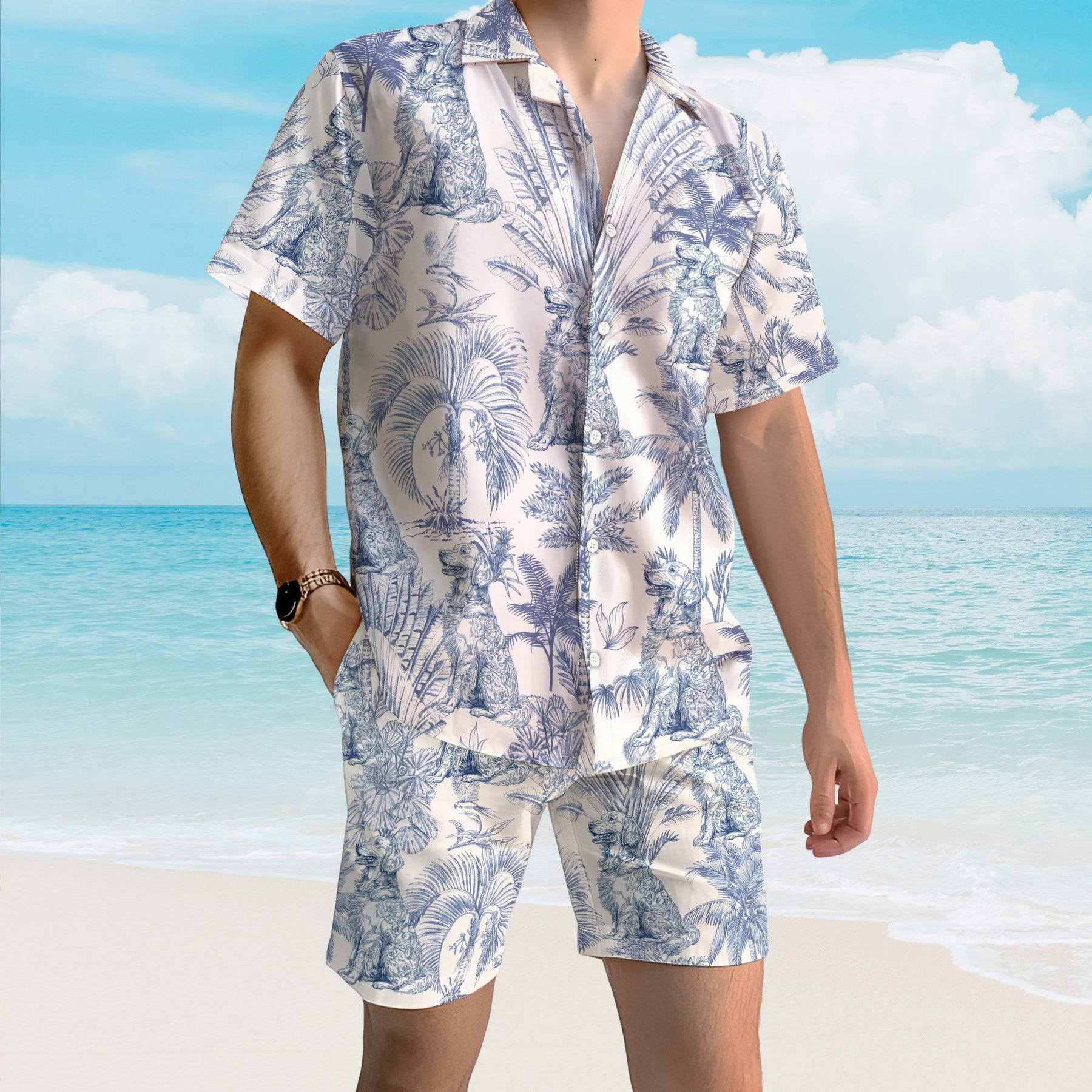 Dog Lover Toile De Jouy Style Custom Breeds Chinoiserie - Personalized Hawaiian Set
