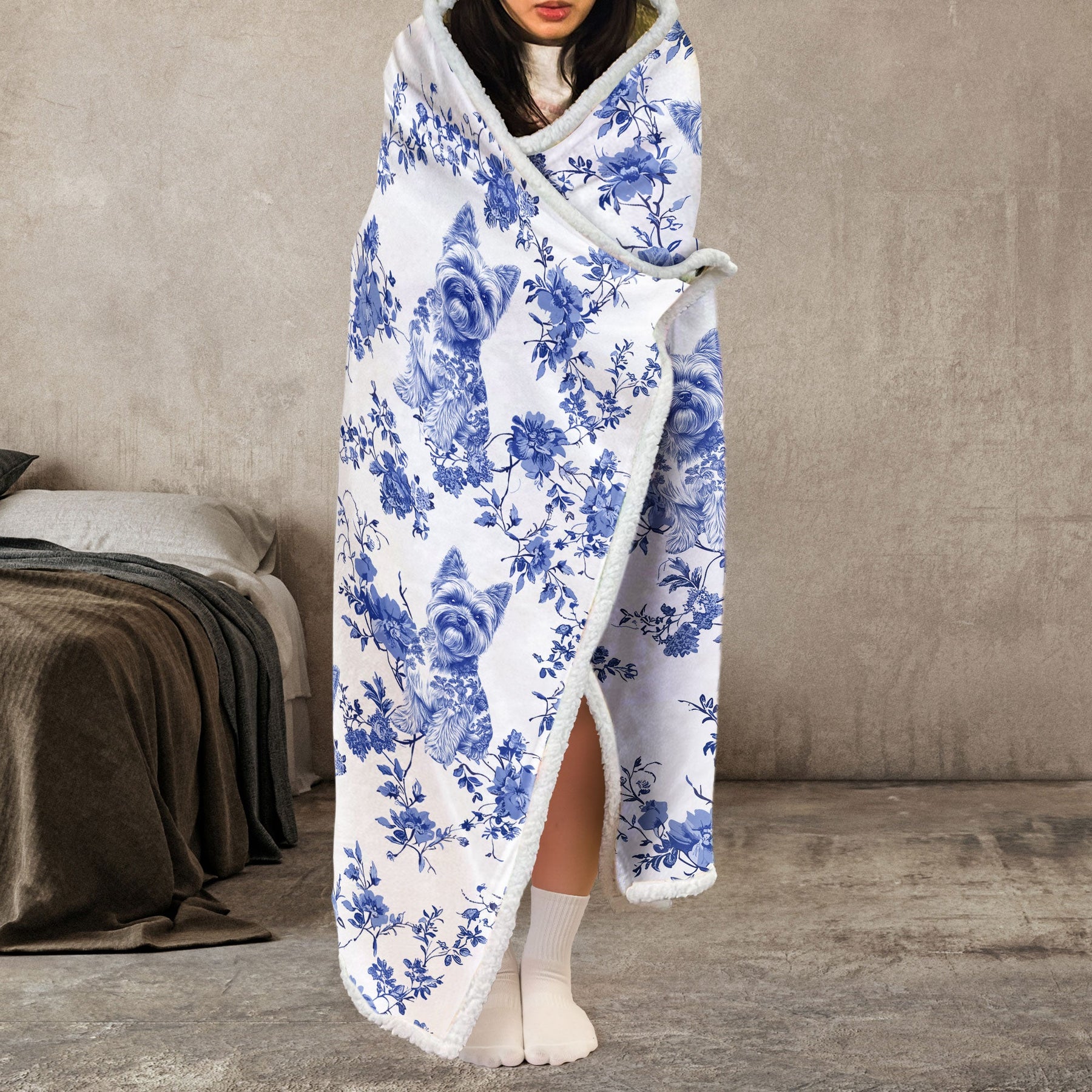 Dog Lover - Toile De Jouy Version - Personalized Wearable Blanket Hoodie
