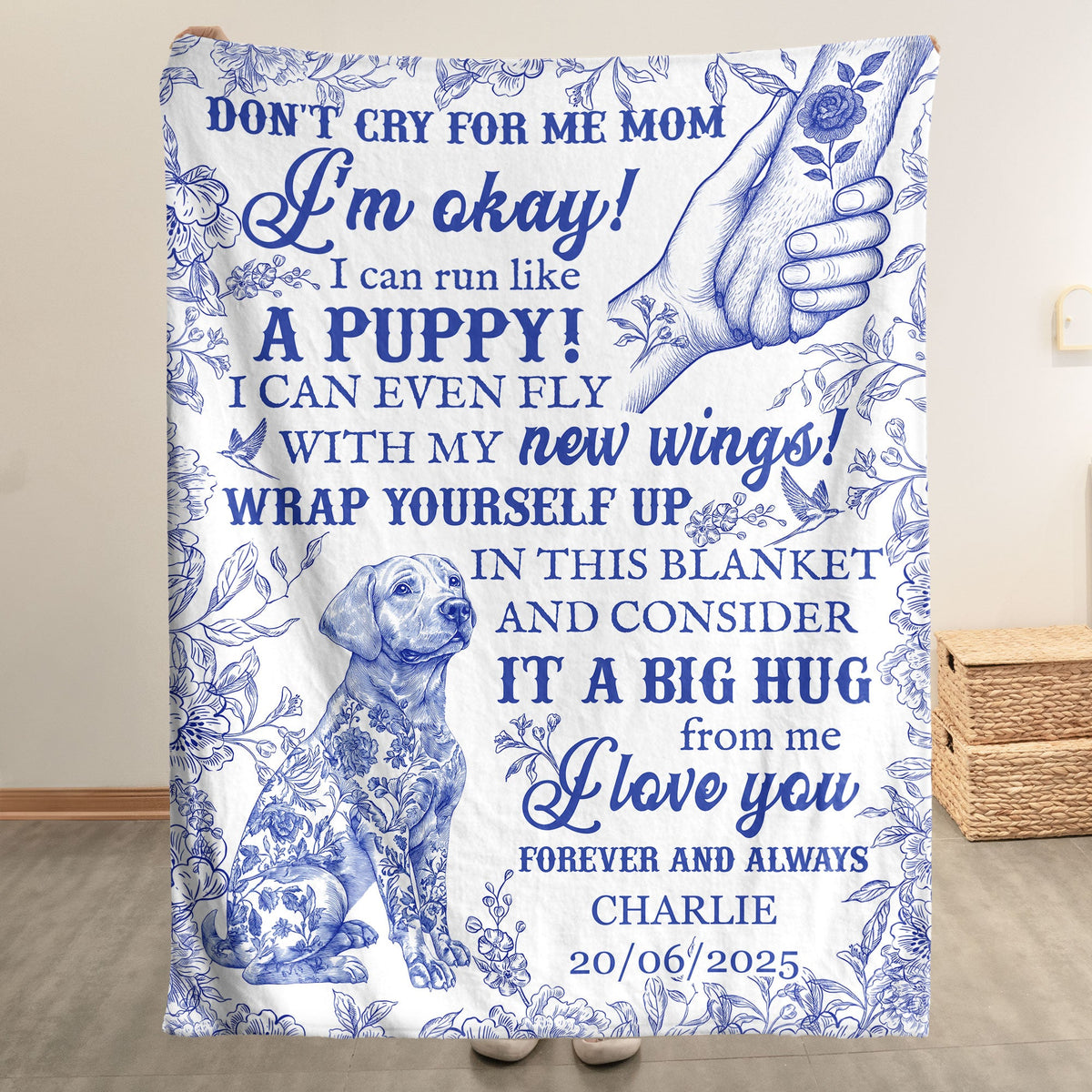 Dog Memorial Toile De Jouy French Chinoiserie - Personalized Blanket
