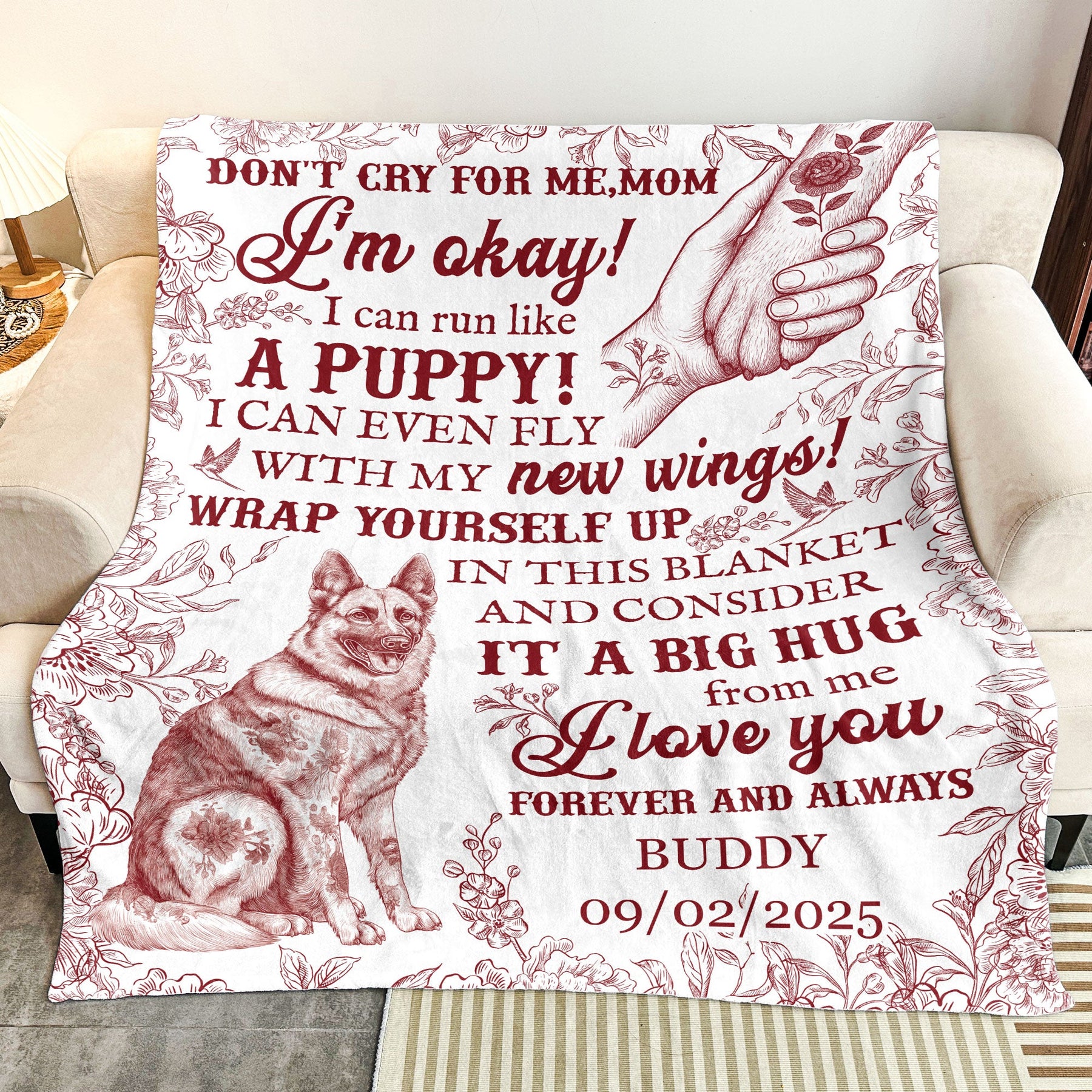 Dog Memorial Toile De Jouy French Chinoiserie - Personalized Blanket