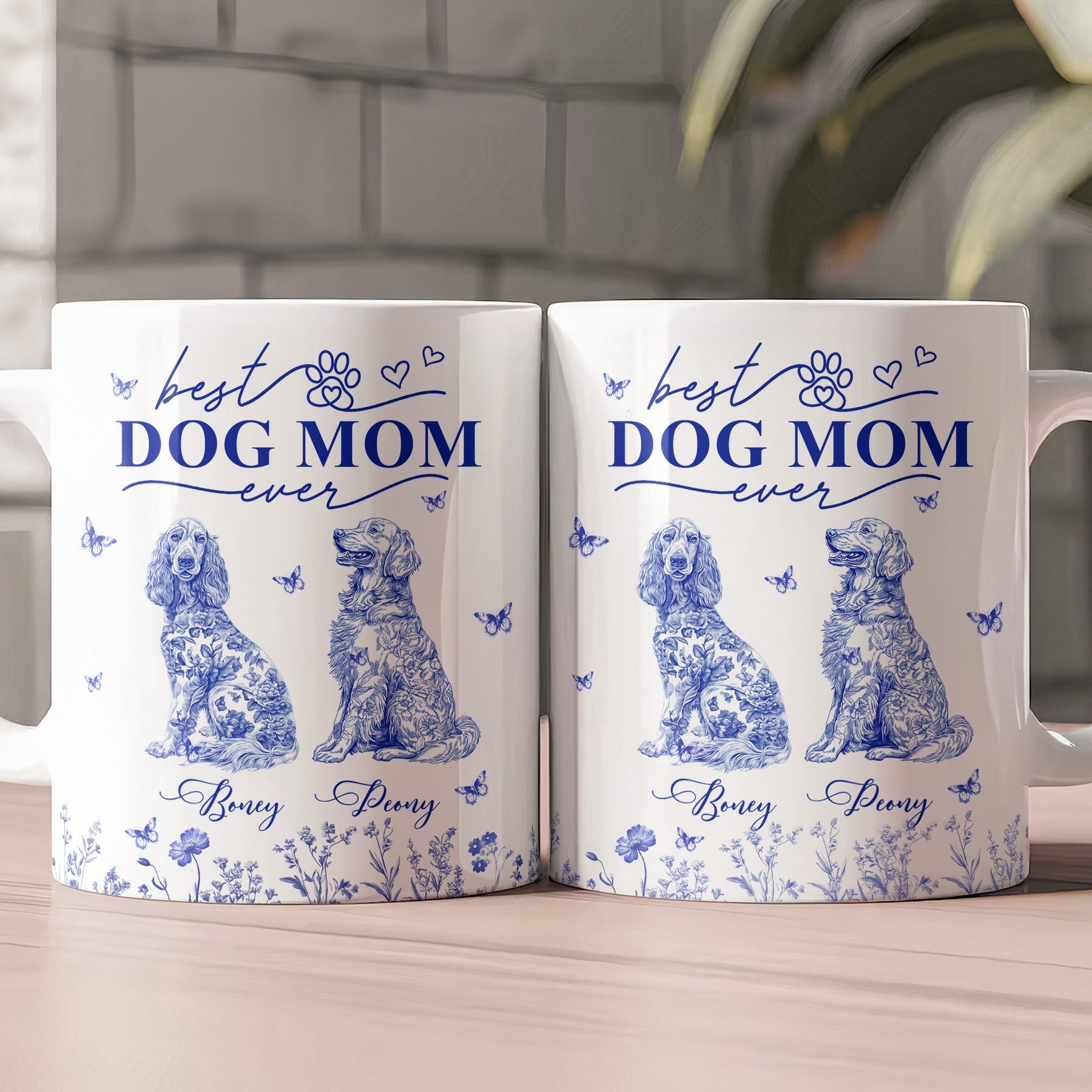 Dog Mom Custom Gift Chinoiserie Toile De Jouy Style - Personalized Mug