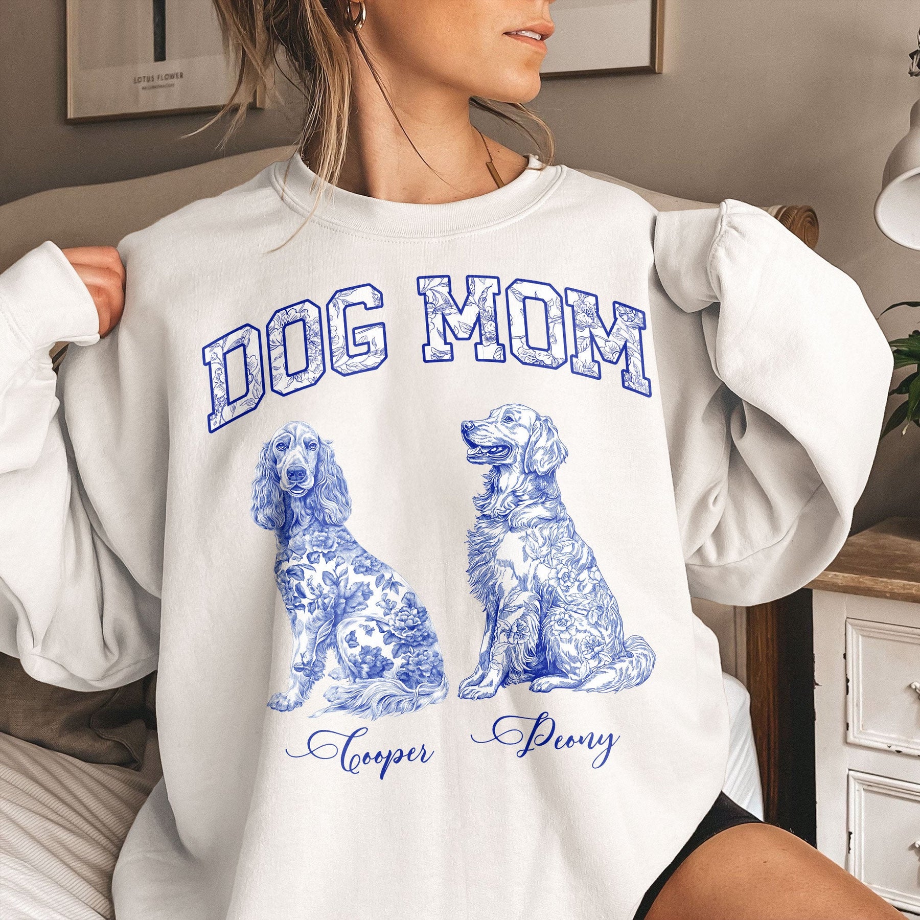 Dog Mom Toile De Jouy Chinoiserie Custom Dog Breeds - Personalized Shirt