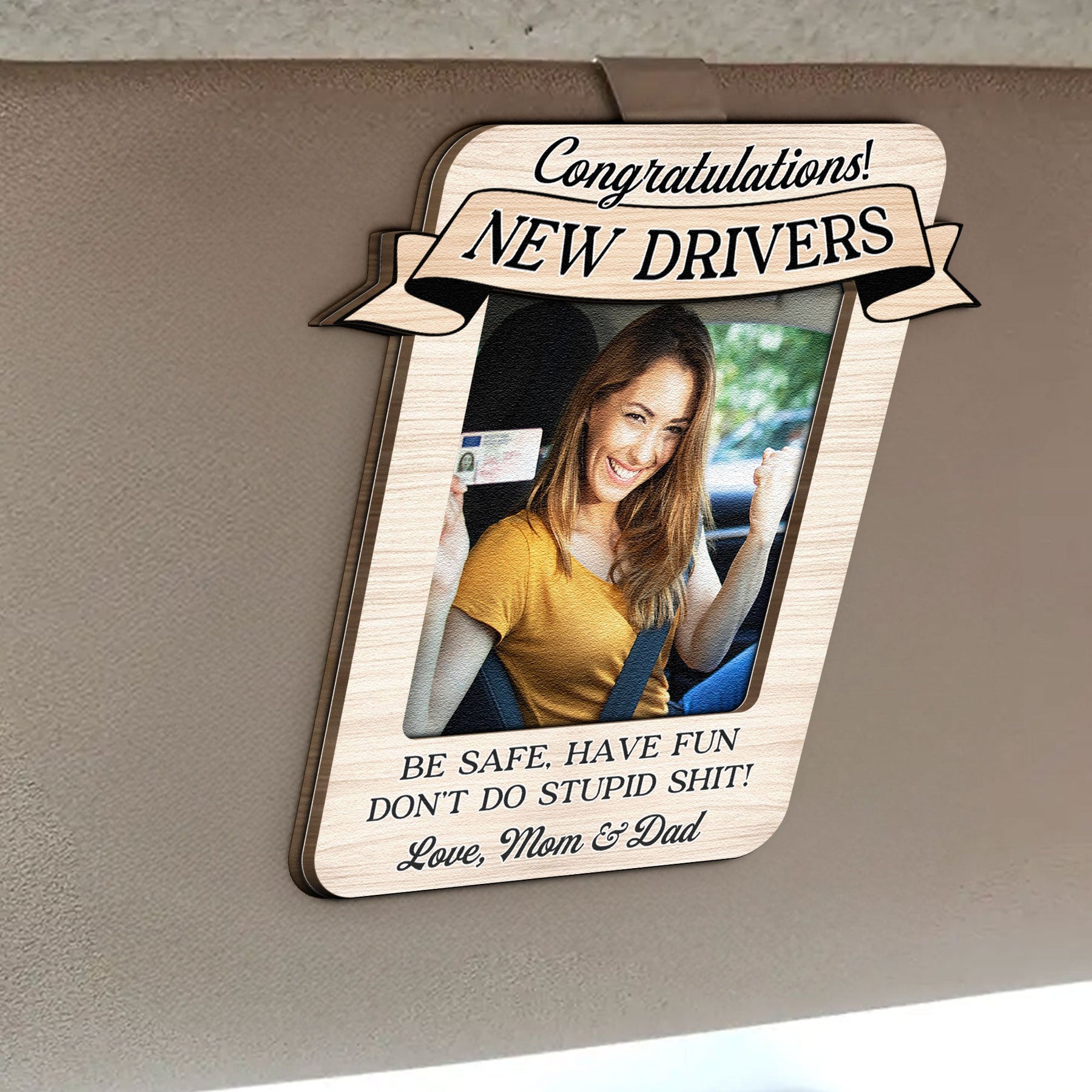 Don't Do Stupid Shit - Personalized Wooden Photo Car Visor Clip