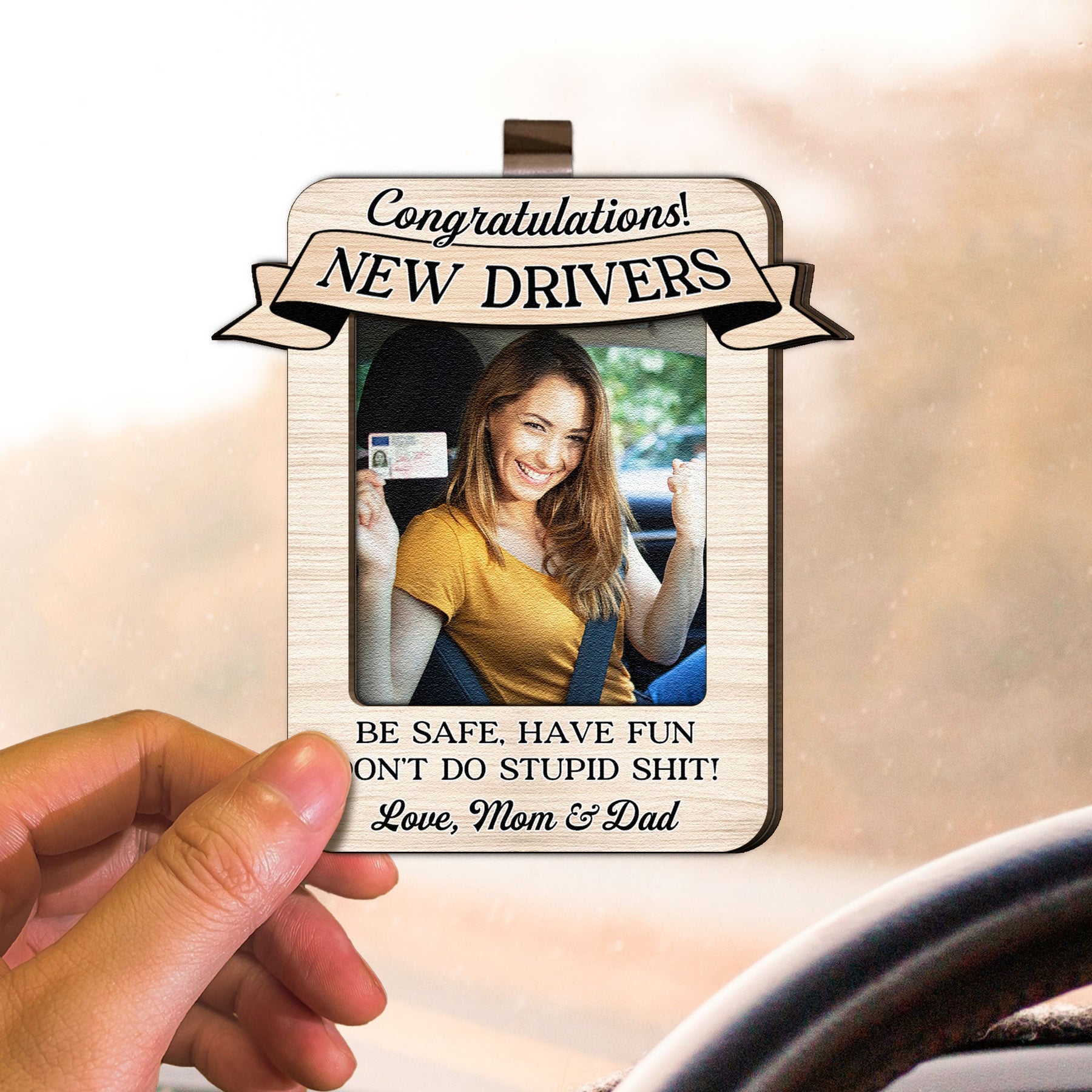 Don't Do Stupid Shit - Personalized Wooden Photo Car Visor Clip