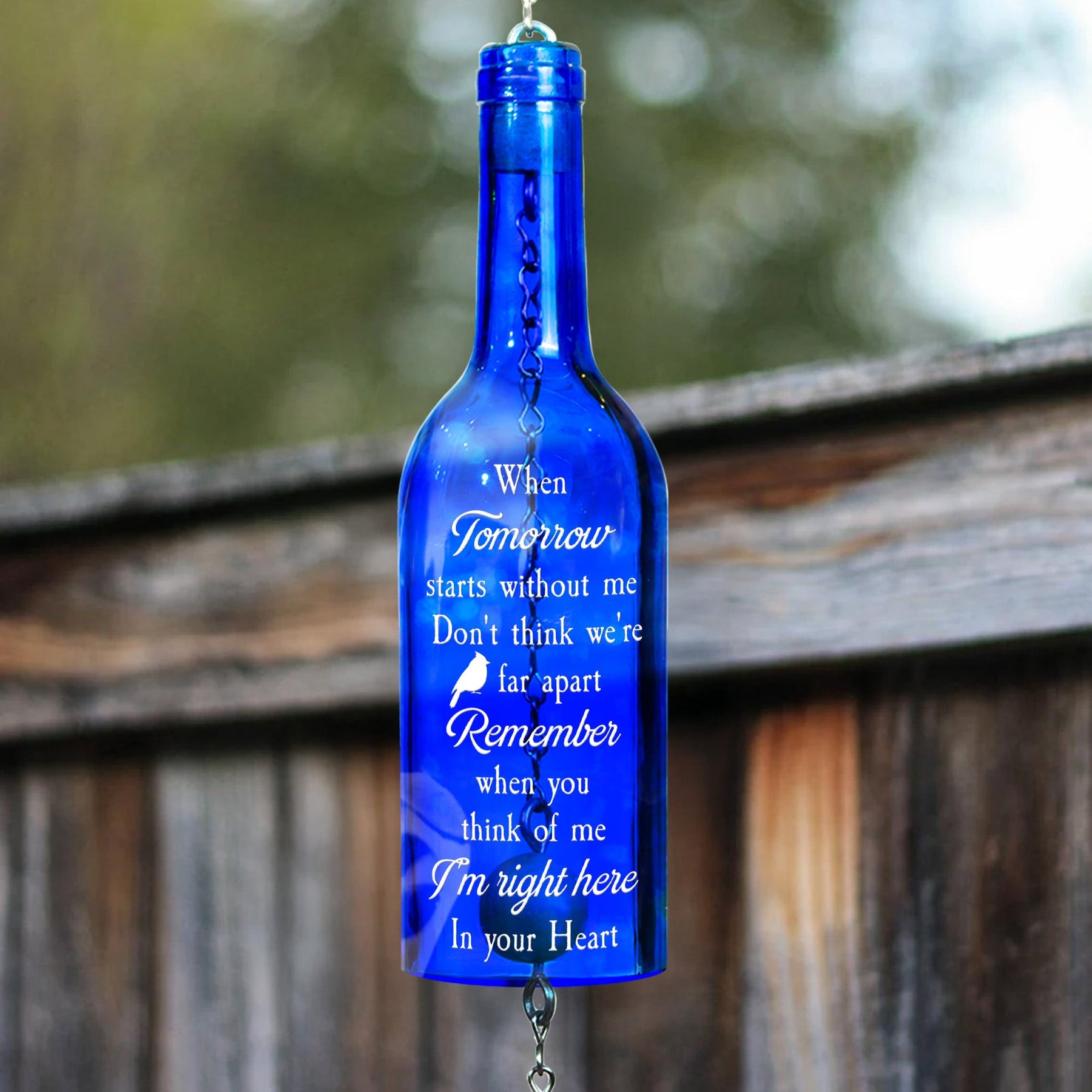 Don't Think We're Apart Memorial Gift - Personalized Photo Wine Bottle Wind Chime