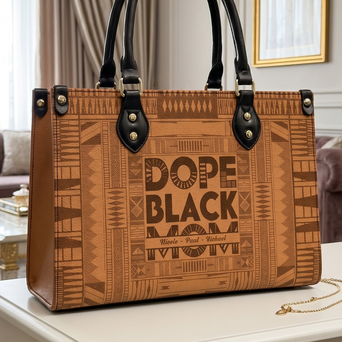 Dope Black Mom, Dope Mom - Custom With Kids' Names - Personalized Leather Bag