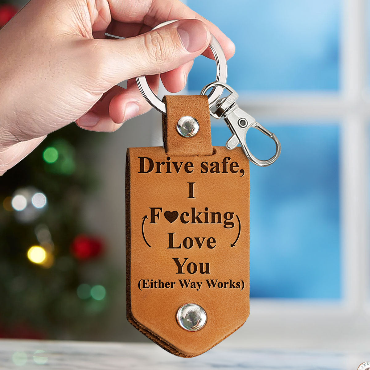 Drive Safe Custom Calendar Special Date & Photo - Personalized Leather Photo Keychain