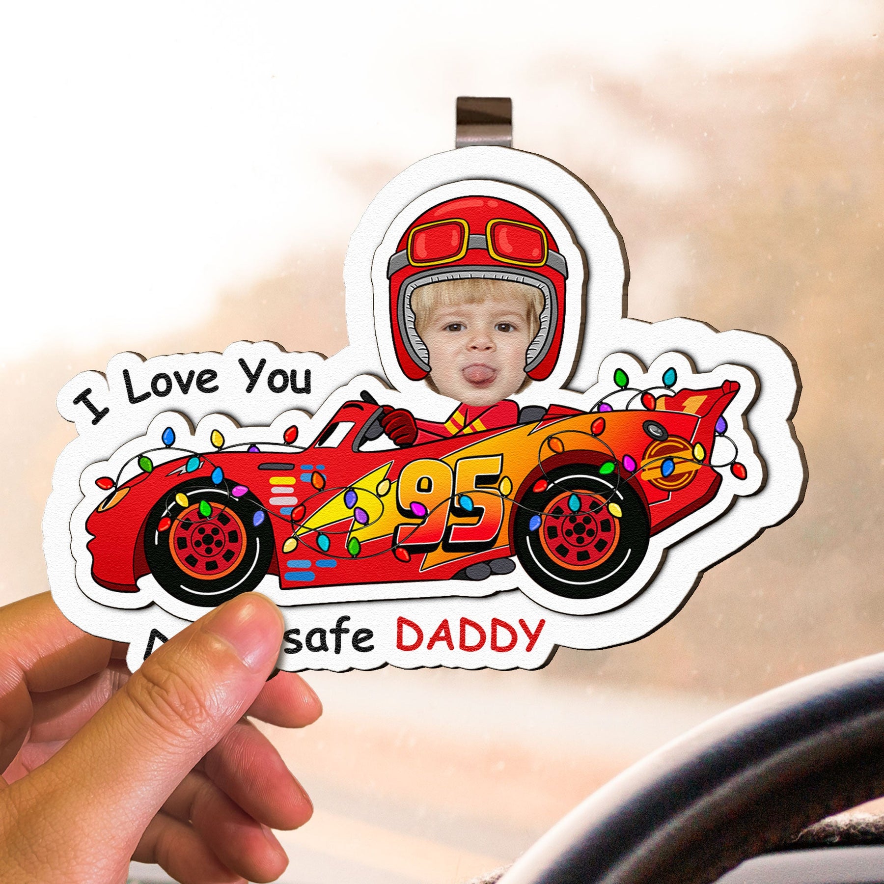 Drive Safe Daddy I Love You - Personalized Wooden Photo Car Visor Clip