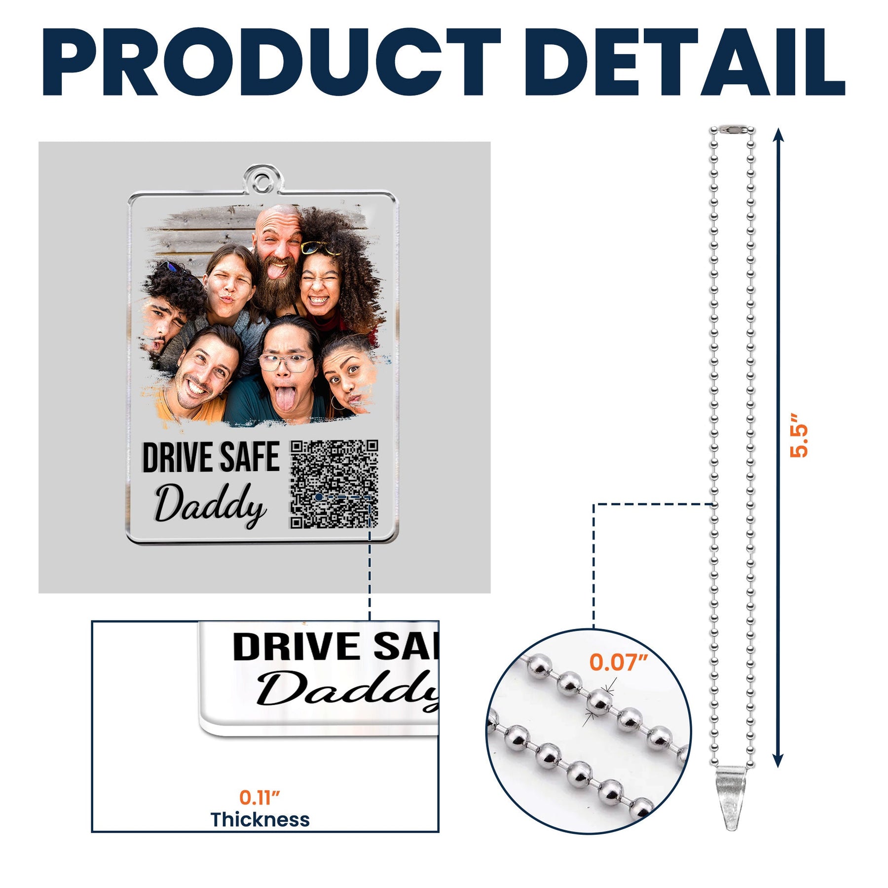 Drive Safe Daddy Qr Message - Personalized Photo Rear View Mirror Accessory