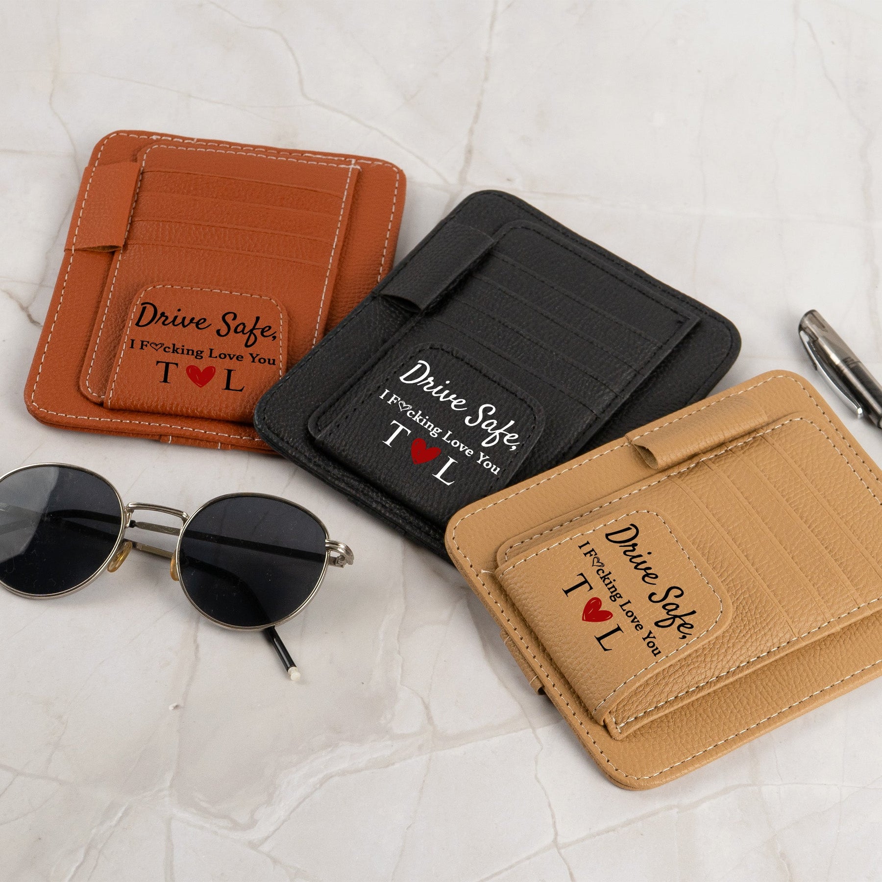Drive Safe I F@cking Love You - Personalized Leather Car Visor Organizer