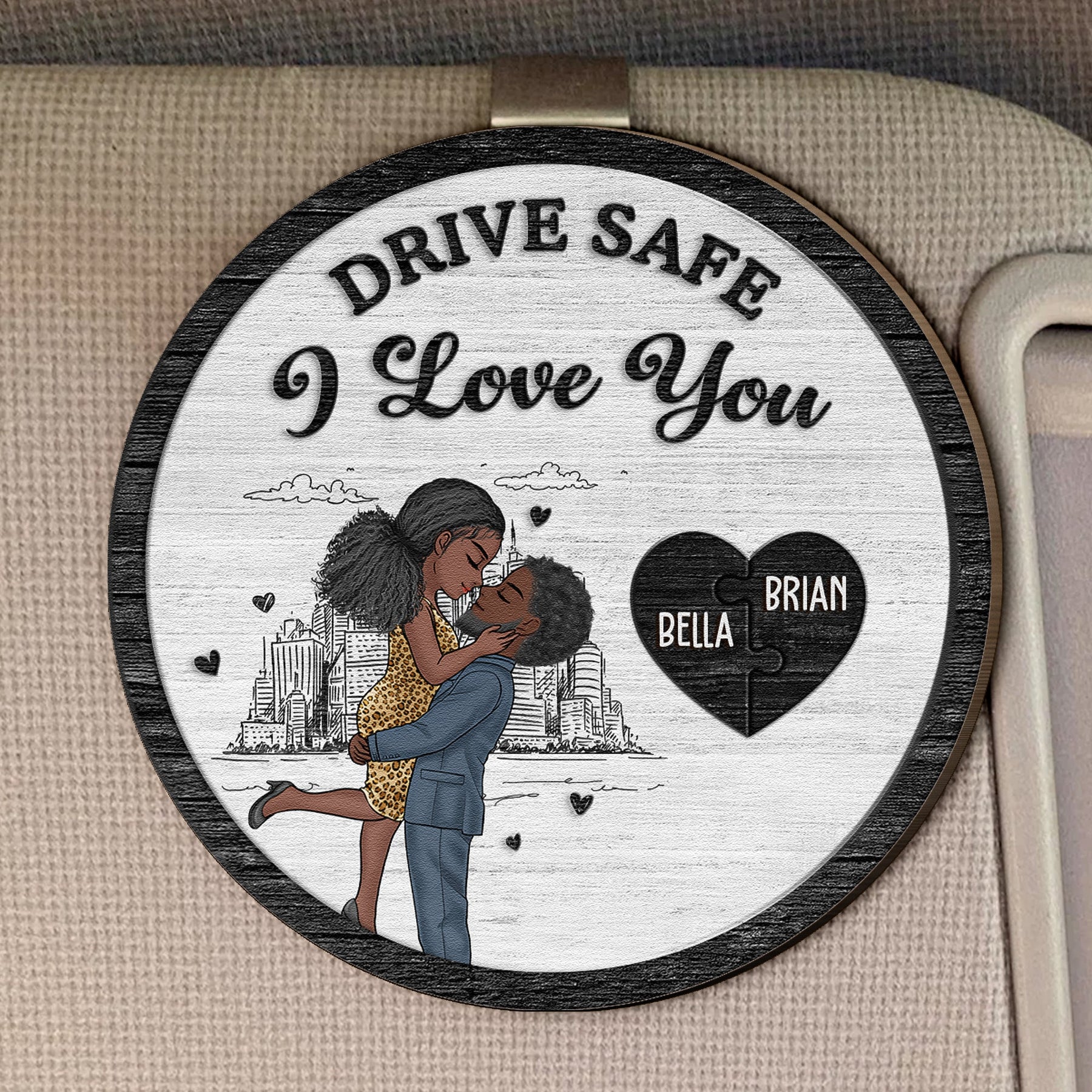 Drive Safe I Love You New Version Valentine's Day Anniversary Gift - Personalized Wooden Car Visor Clip