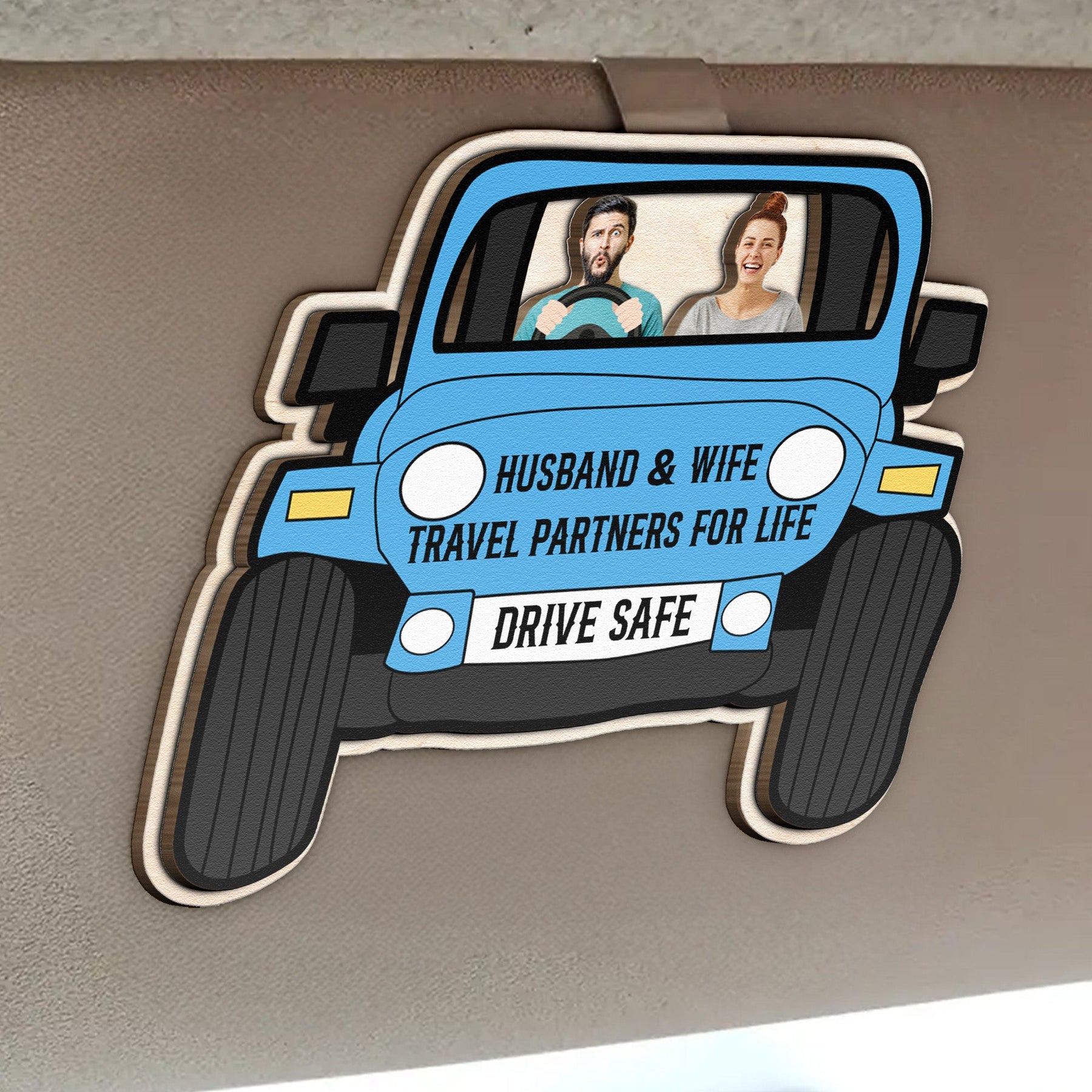 Drive Safe Travel Lovers - Personalized Wooden Photo Car Visor Clip
